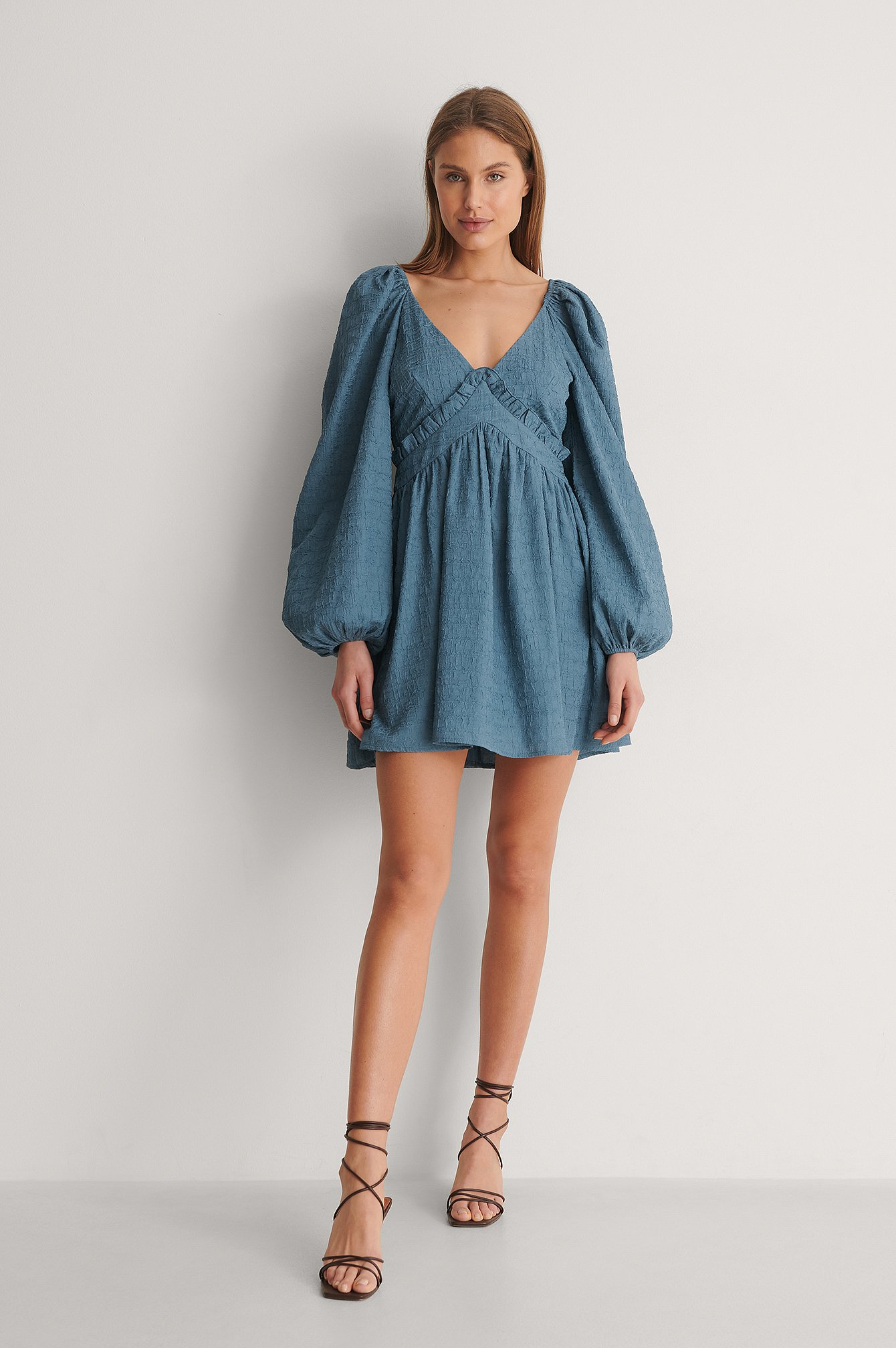 Curated Styles Puff Sleeve Detail Dress - Blue