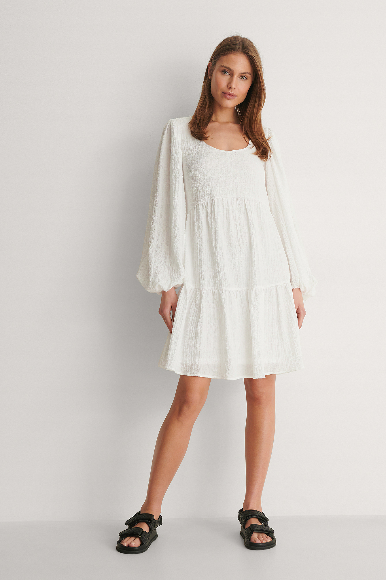 Strukturiertes Weites Kleid Mit Ärmeln Weiß | na-kd.com