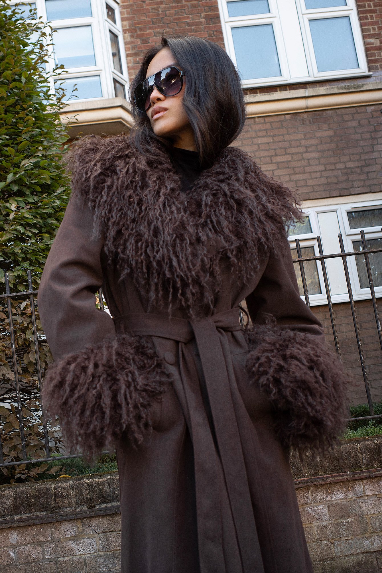 NA-KD Bonded Detail Curly Faux Fur Coat - Faux Fur Jackets & Coats - Brown - EU 44 - NA-KD / NAKD