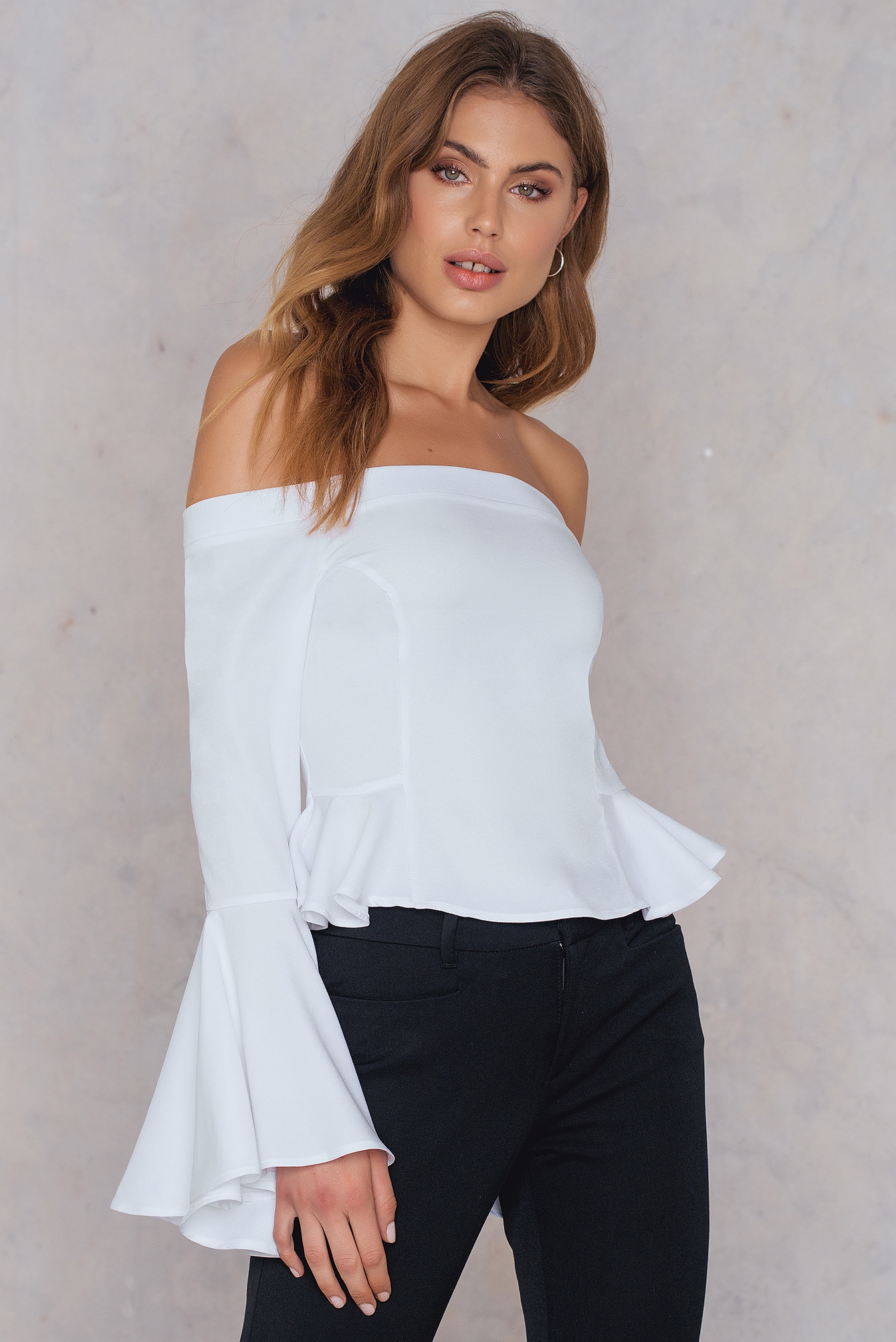 Bardot Flare Sleeve Top White