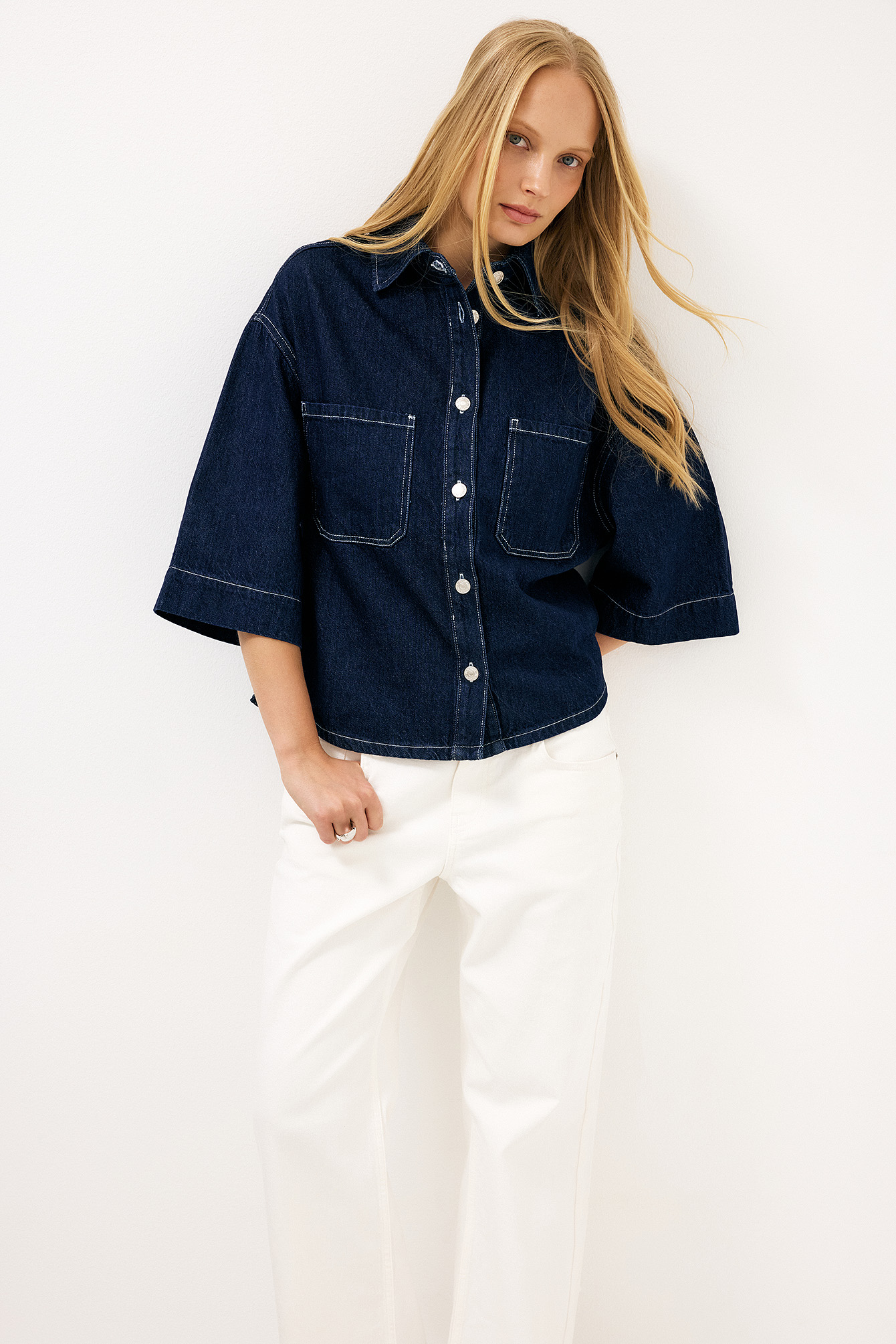 Camisa vaquera cuadrada - Camisas vaqueras - Navy - M - NA-KD / NAKD