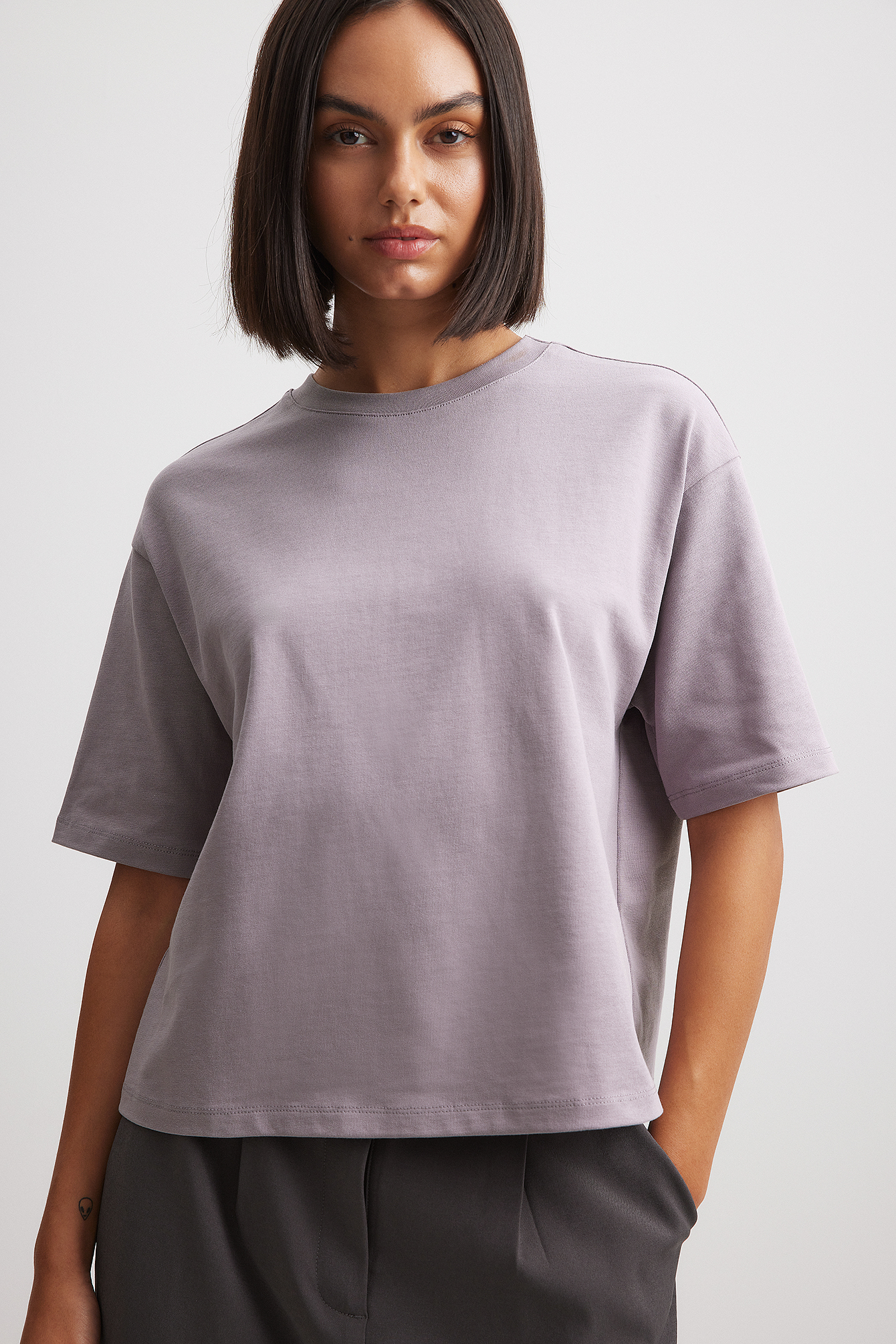 T-shirt épais coupe carrée Violet NA-KD - Main Image