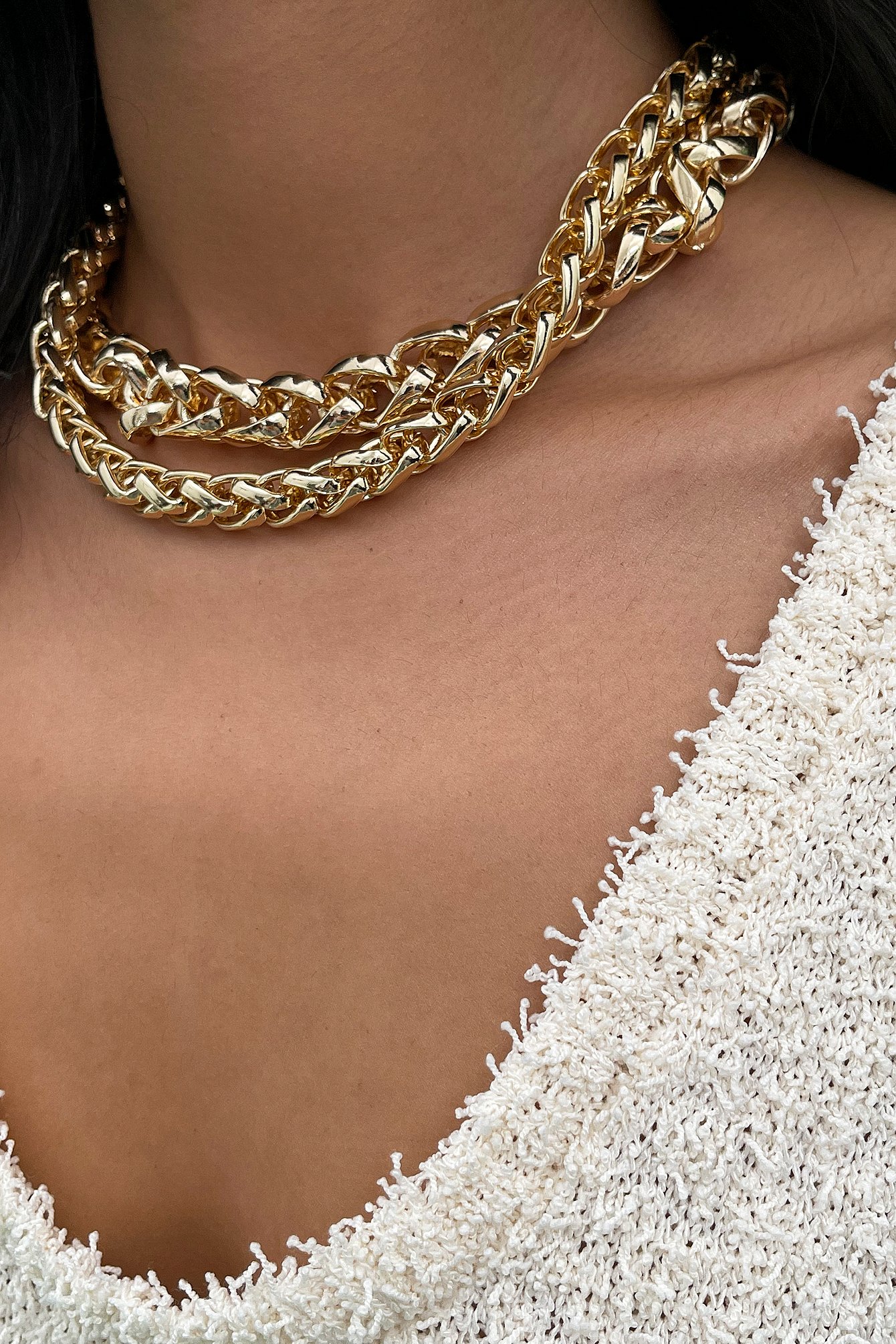 Gold Braided Chunky Chain Necklace