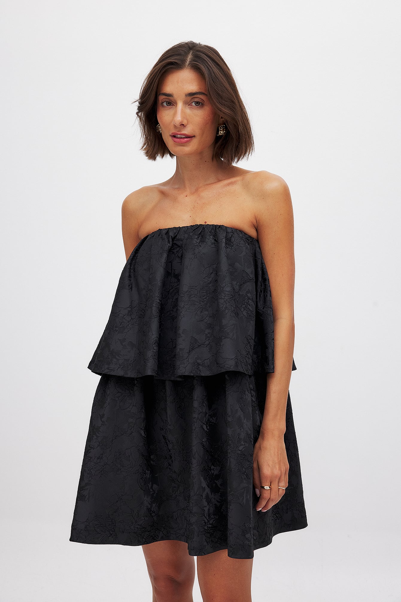 Brocade Flowy Bandeau Mini Dress Black | NA-KD Brocade Flowy Bandeau Mini Dress Black | NA-KD