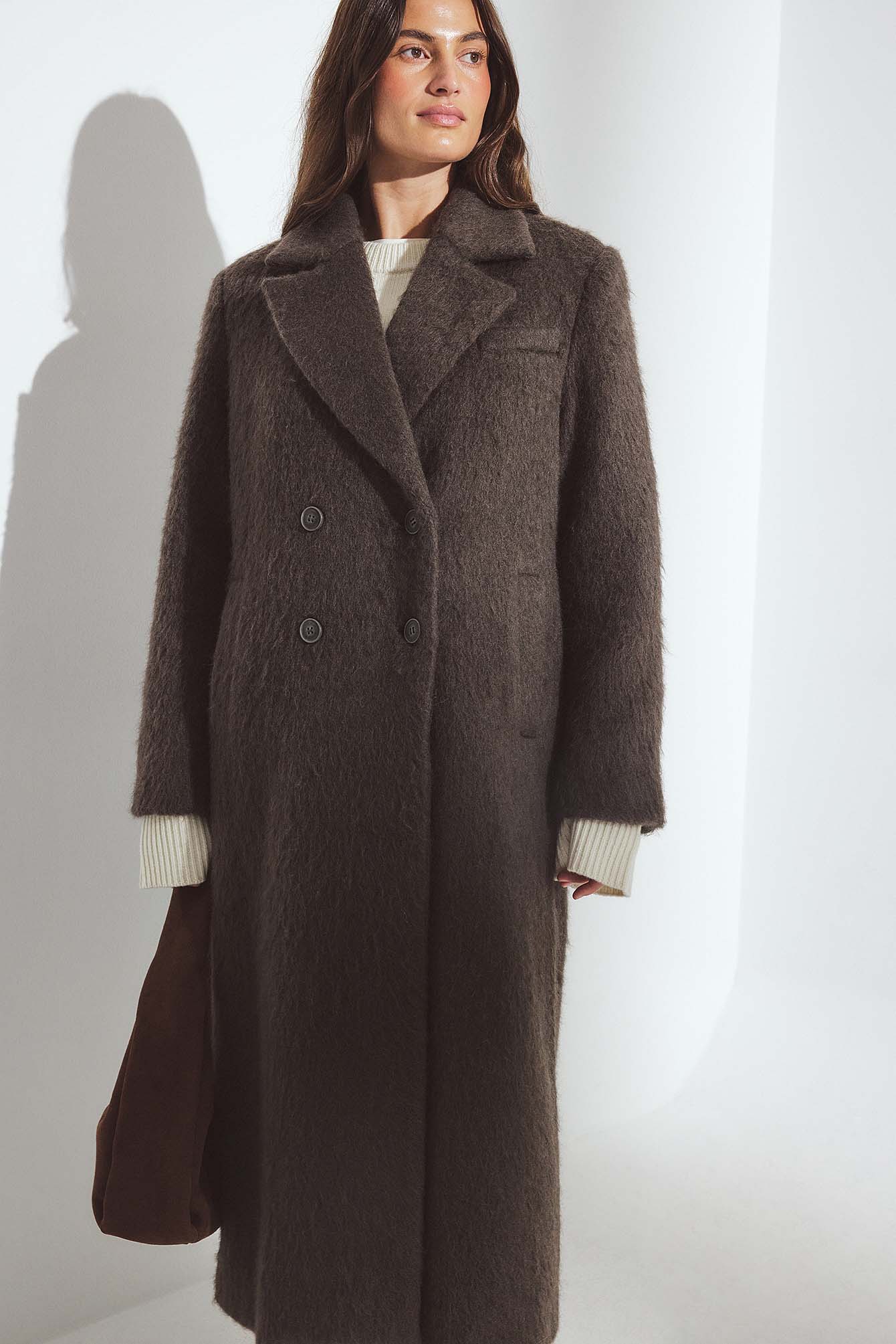 NA-KD Brushed Wool Blend Straight Coat - Winter Jackets - Brown - EU 44 - NA-KD / NAKD