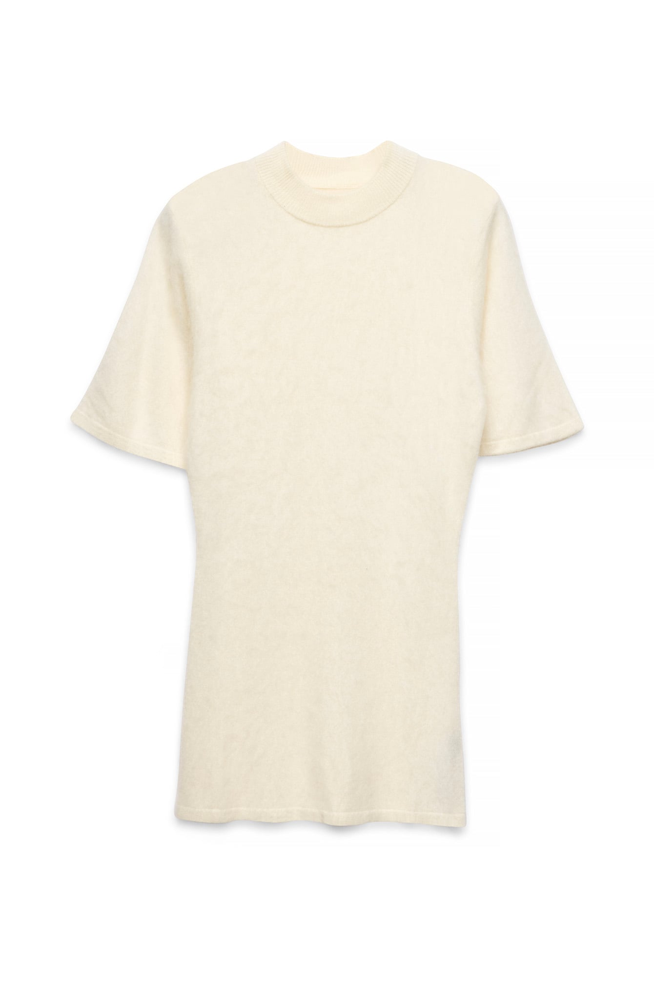 Offwhite Brushed Wool Knitted Short Sleeve Top