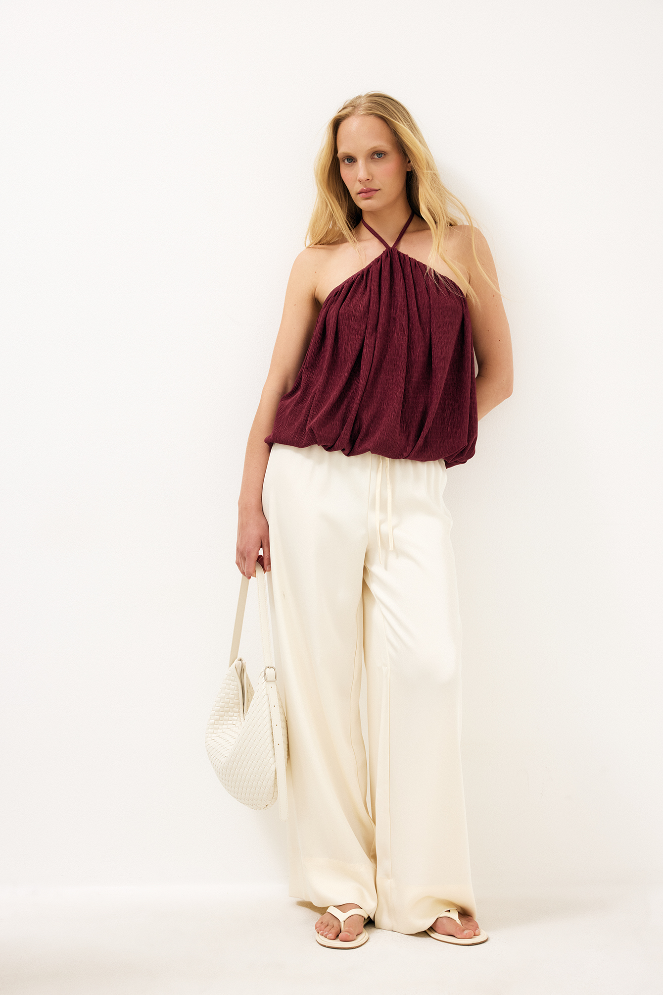 Bubble Hem Halterneck Top - Halter Tops - Burgundy - XS - NA-KD / NAKD