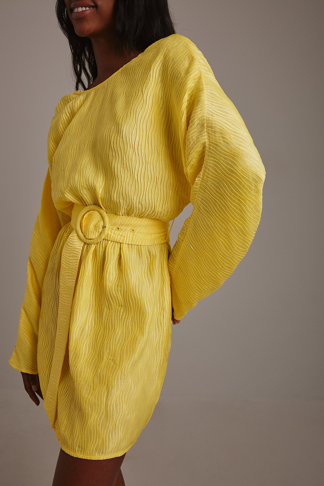 Margaux Dietz x NA-KD Buckle Belt Mini Dress - Yellow
