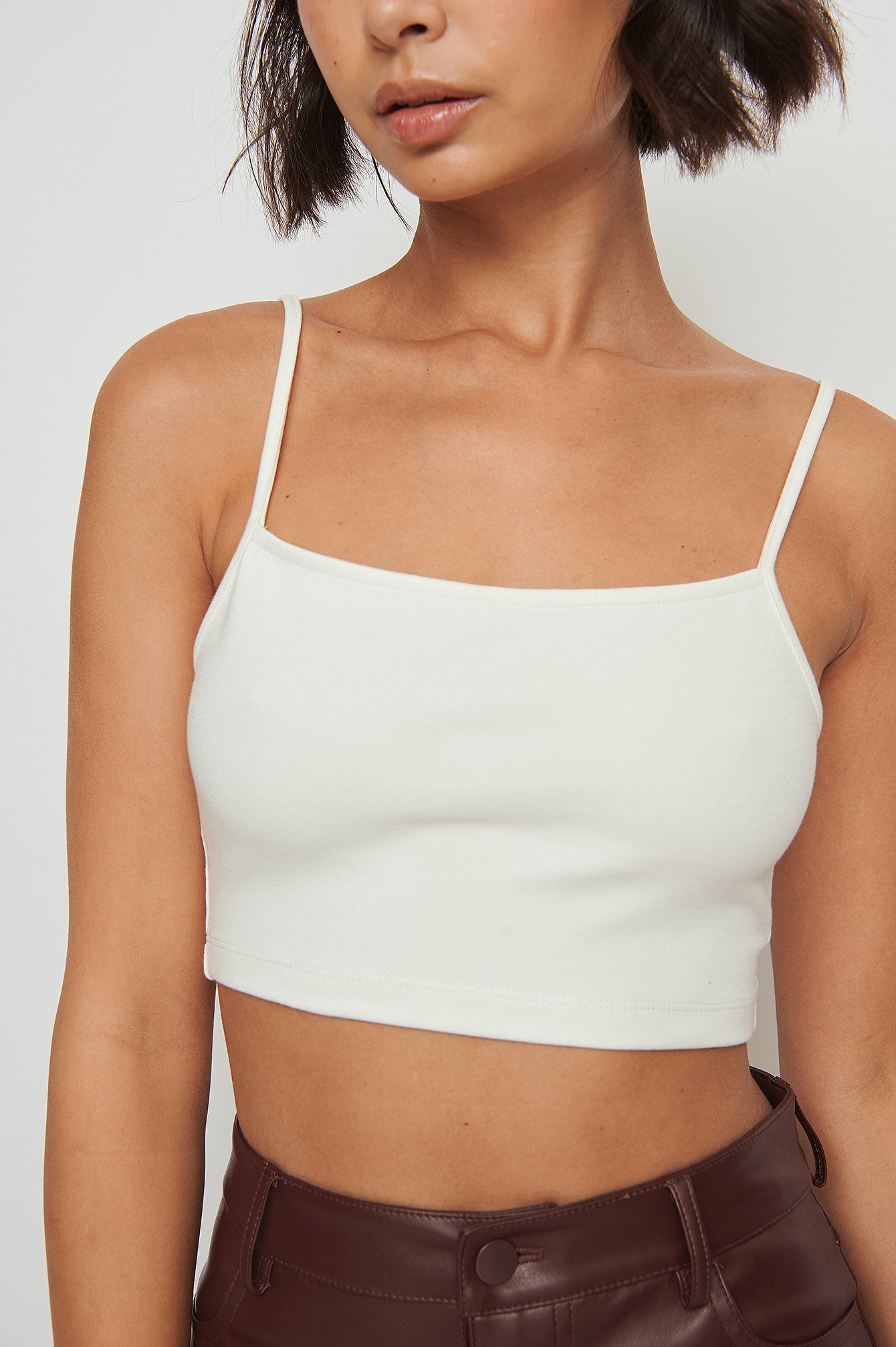 Offwhite Cropped Thin Strap Singlet