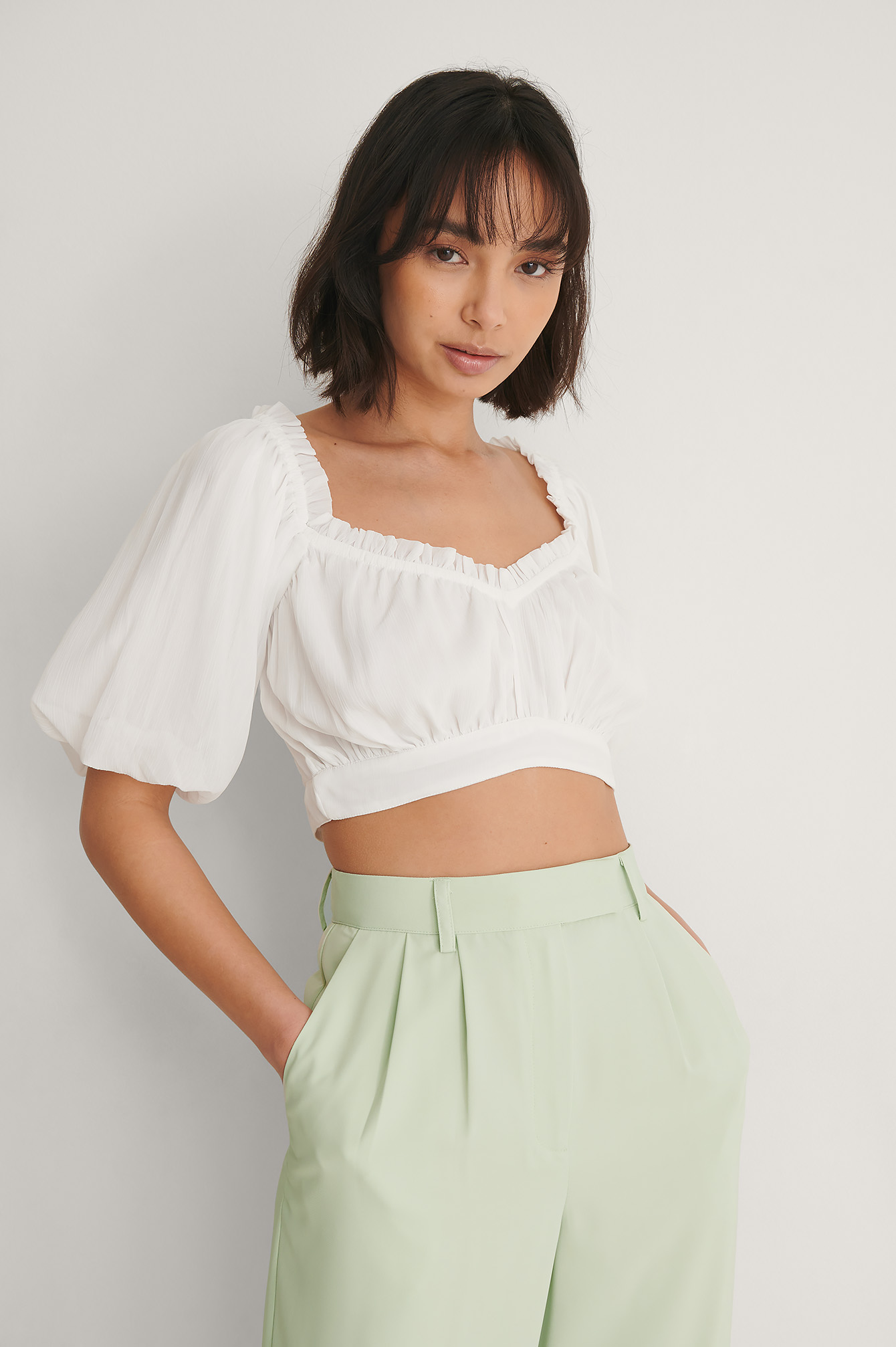 Buonalima X Na-kd Frill Detail Cropped Top - White