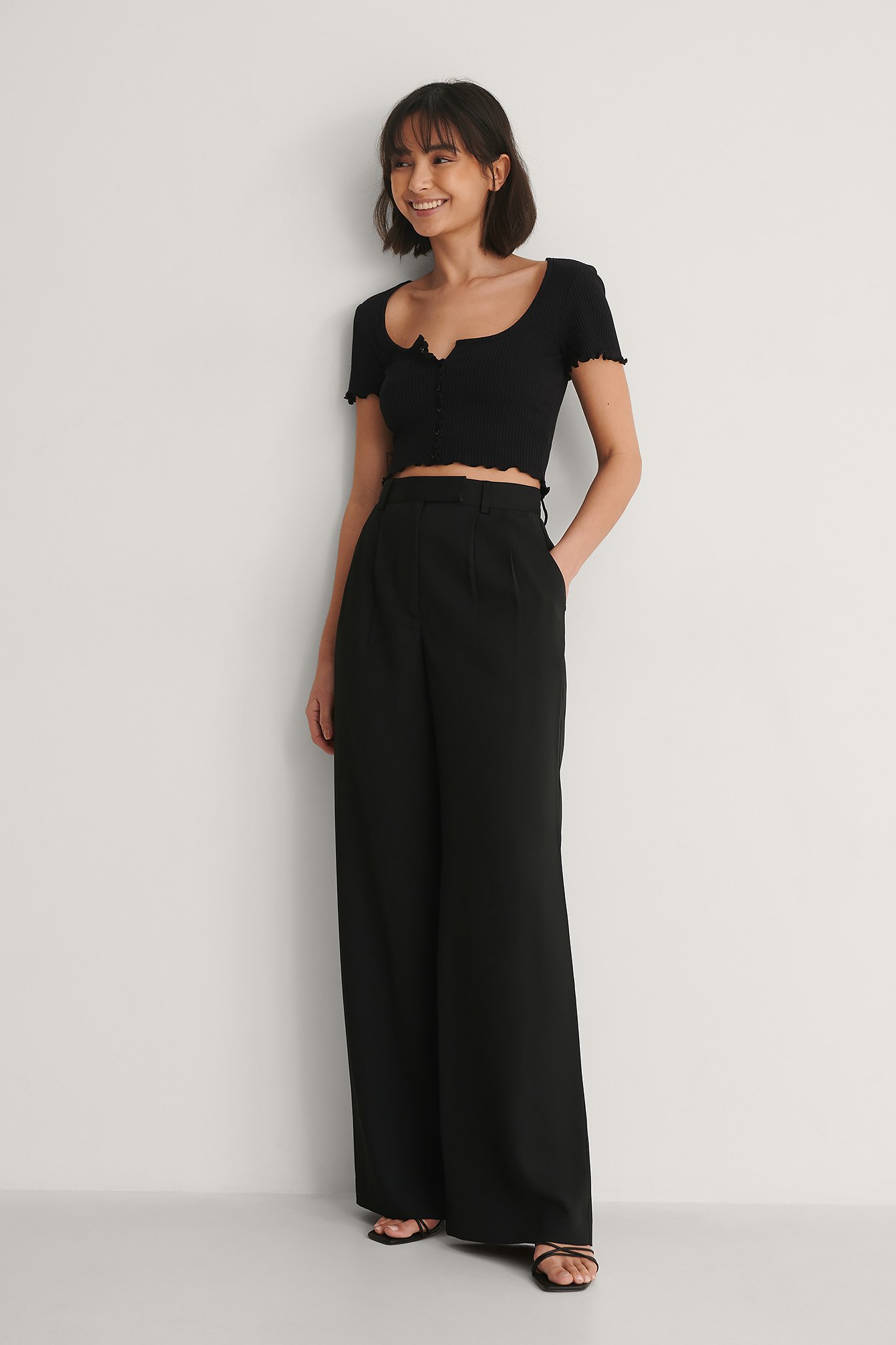 Black Recycled High Waist Pleated Pants