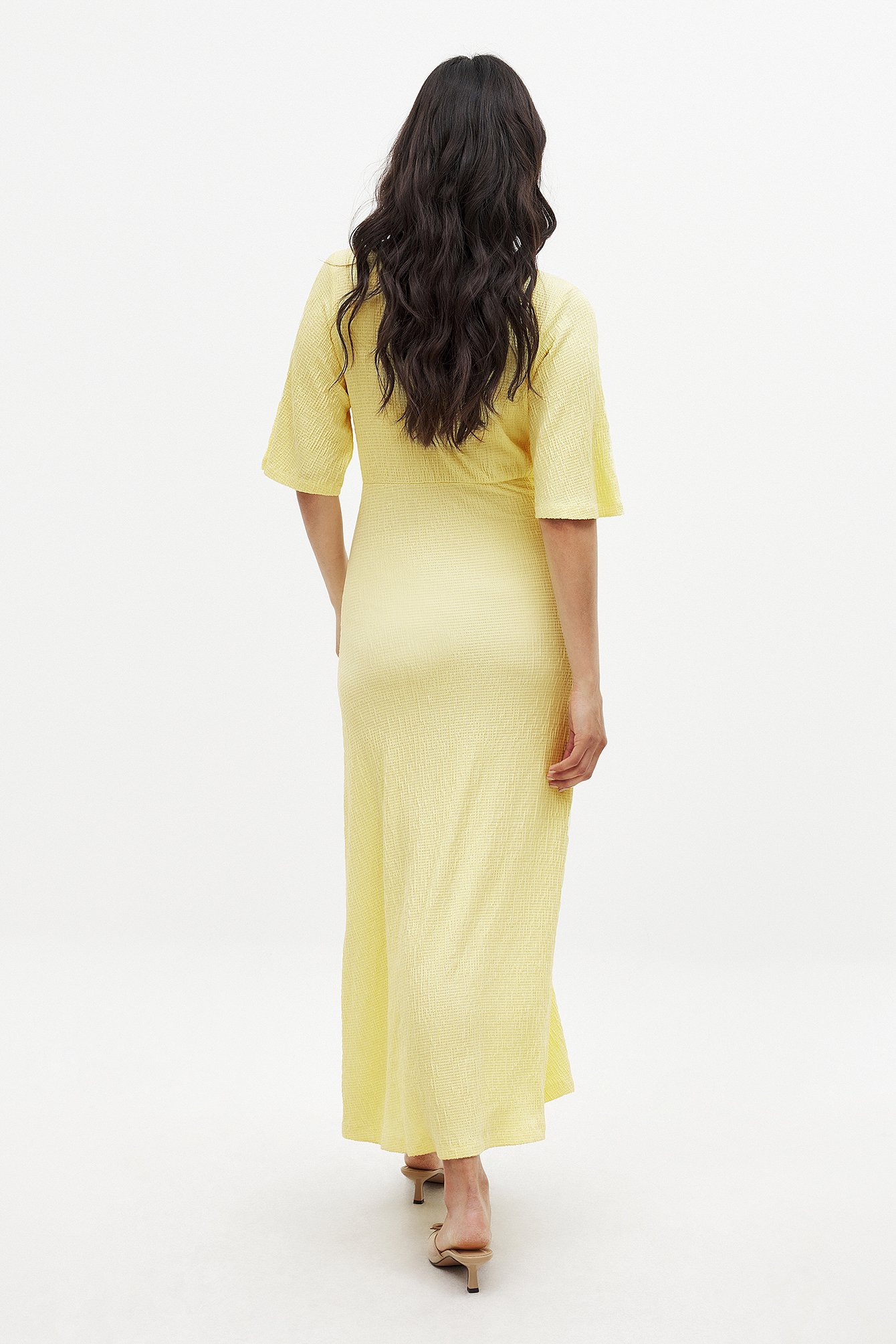green emerald velvet dress LONG YELLOW KNITTED DRESS WITH PLUNGING NECKLINE