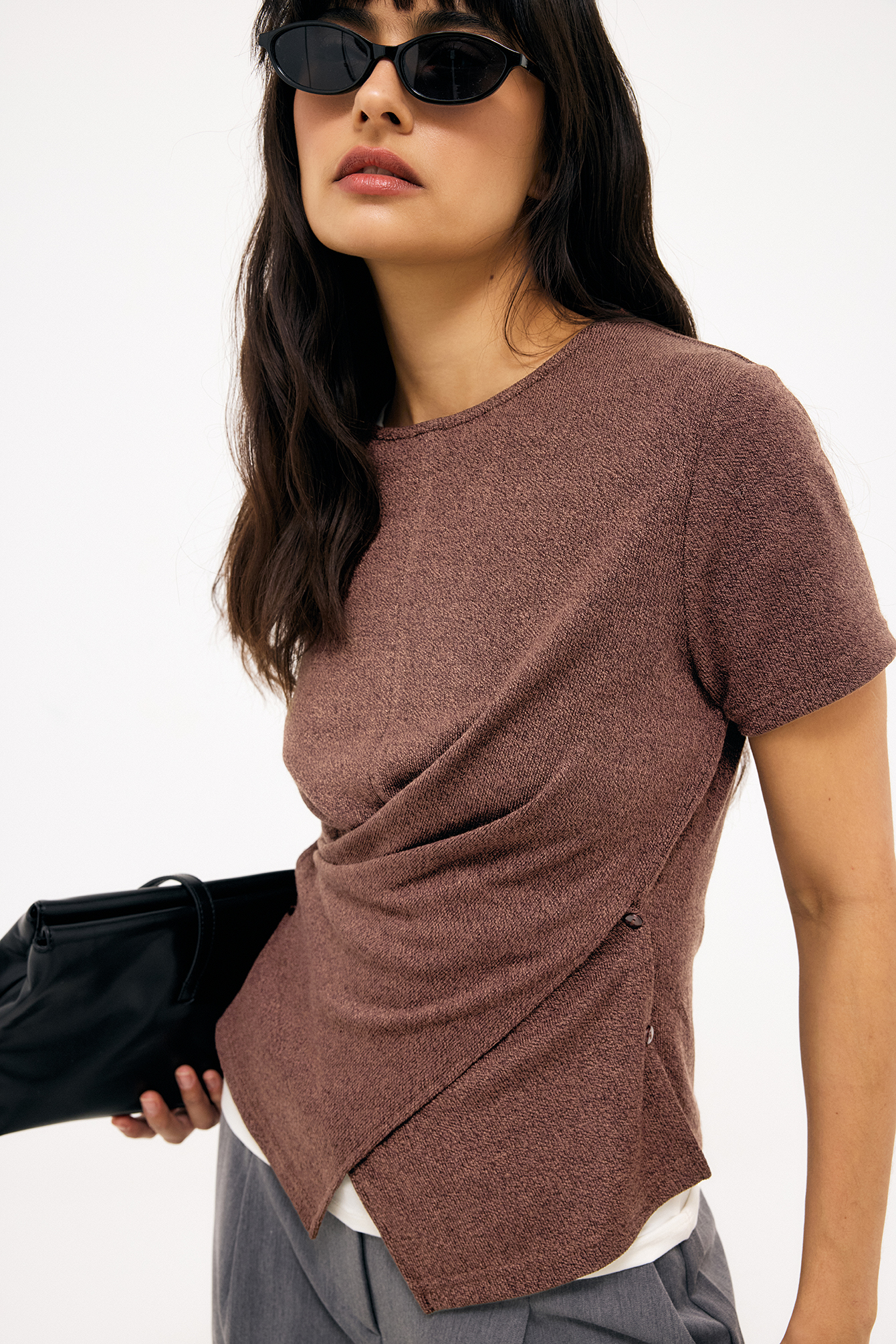 Button Detail Overlap Top - Wrap Tops - Brown - XS - NA-KD / NAKD