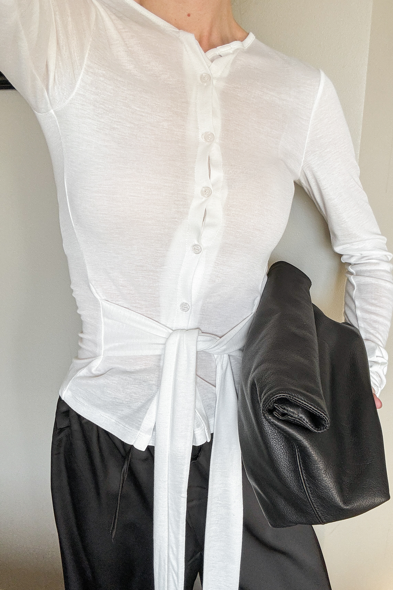 Button Down Layer Jersey Top - Long Sleeve Tops - Offwhite - S - NA-KD / NAKD