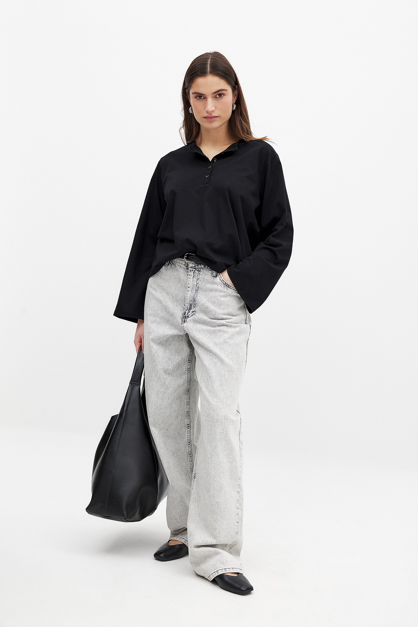 NA-KD Button Long Sleeve Top - Basic Tops - Black - XS (EU 32) - NA-KD / NAKD