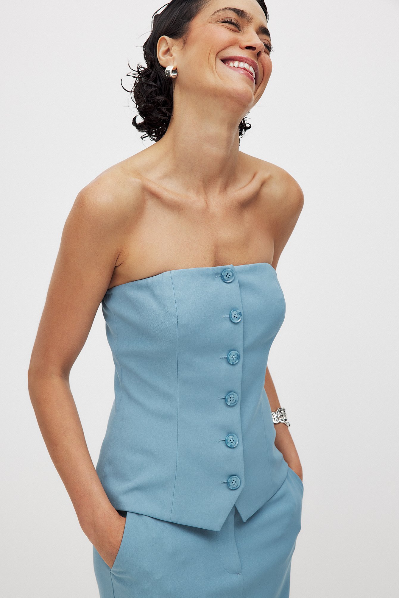 NA-KD Button Up Low Waist Corset - Bandeau Tops - Blue - EU 36 - NA-KD / NAKD