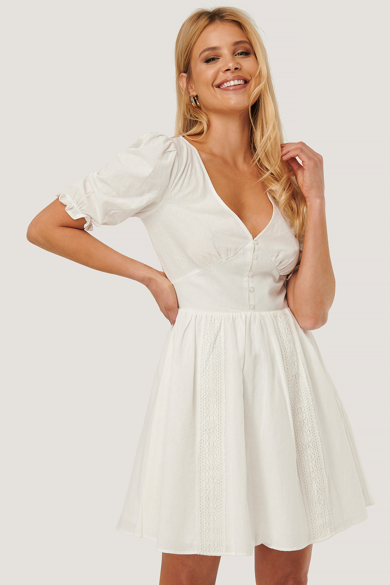 NICOLE MAZZOCATO X NA-KD Waist Detail Anglaise Mini Dress White