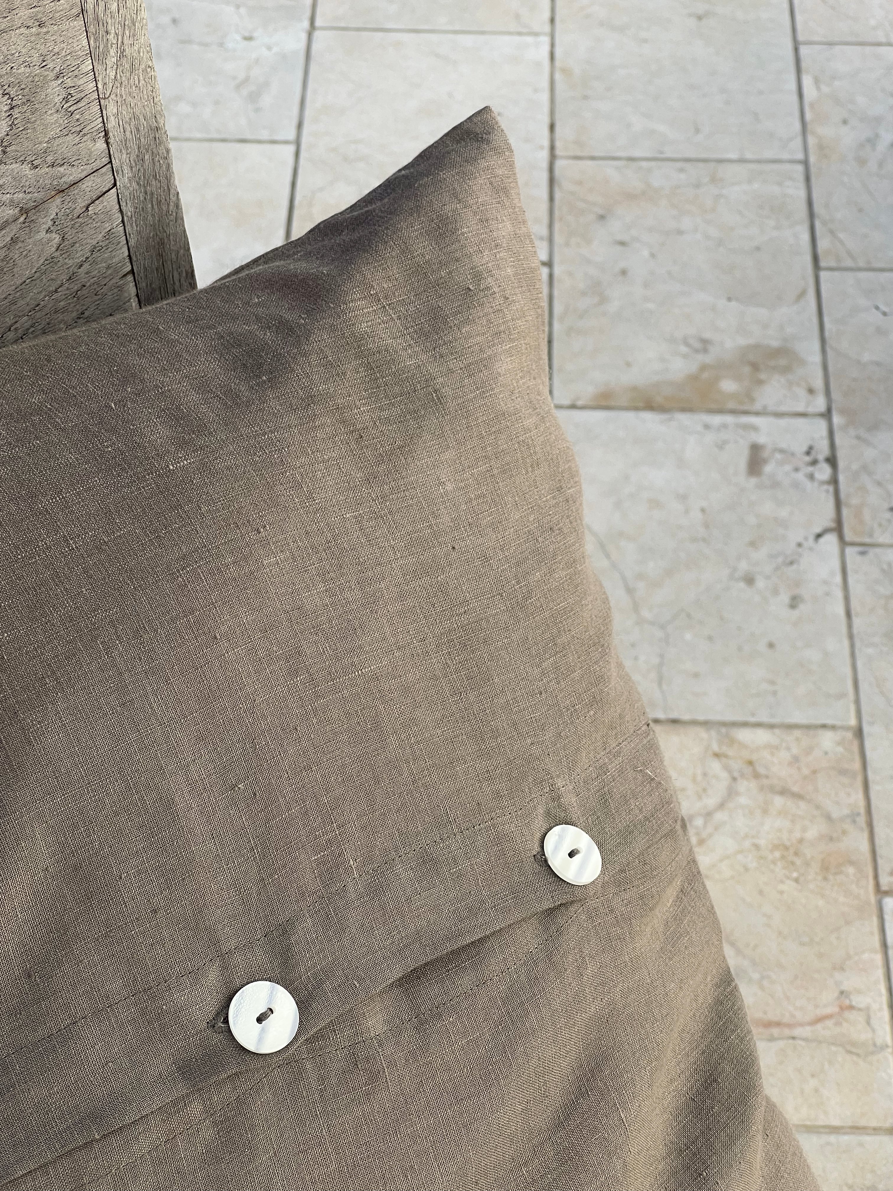 Brown Buttoned Linen Cushion Cover