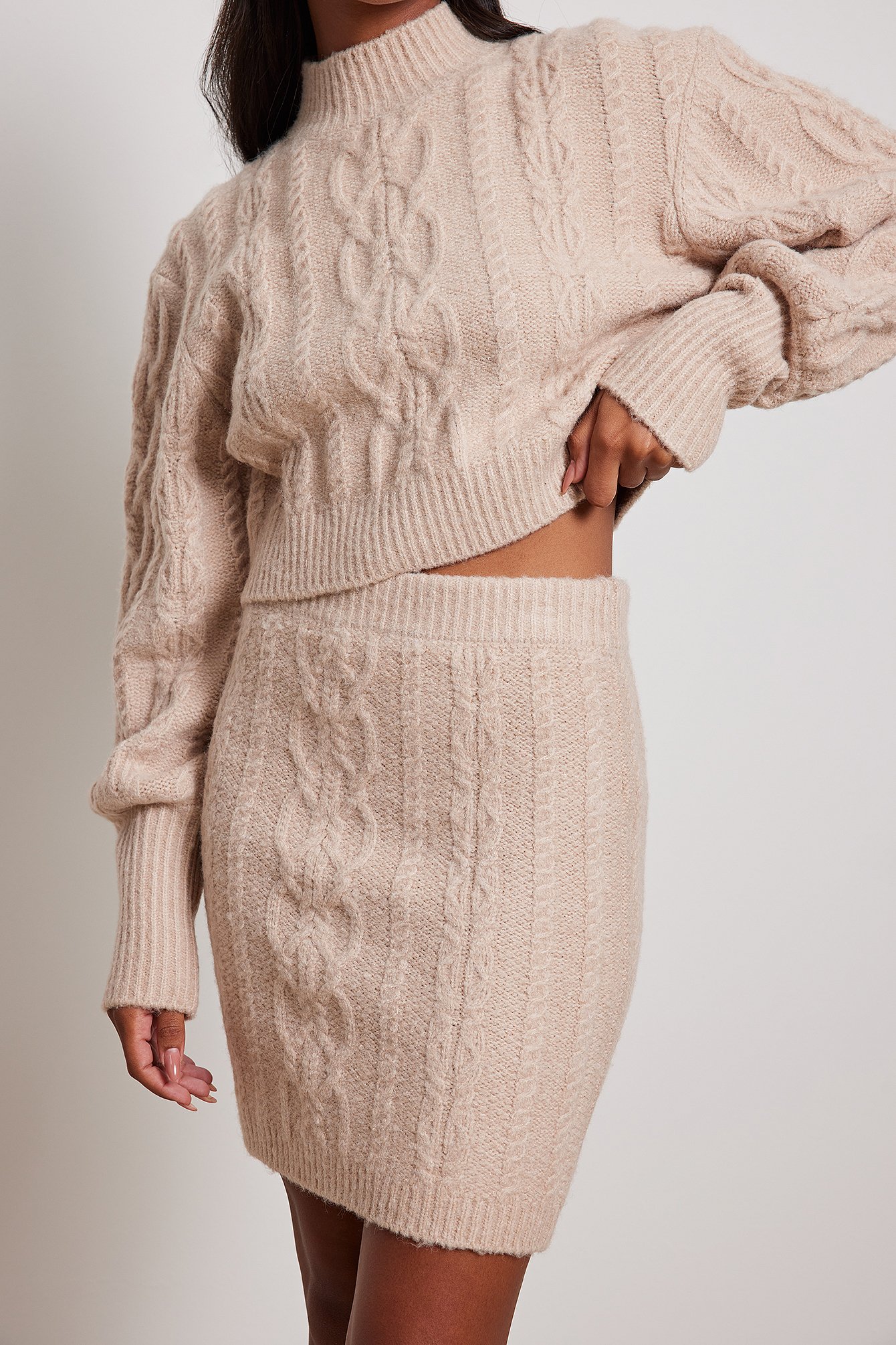 Cable Knitted Mini Skirt Beige | NA-KD