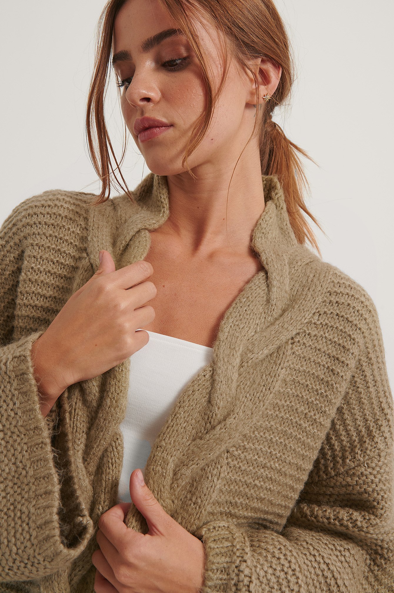 Beige Cable Detail Knitted Cardigan