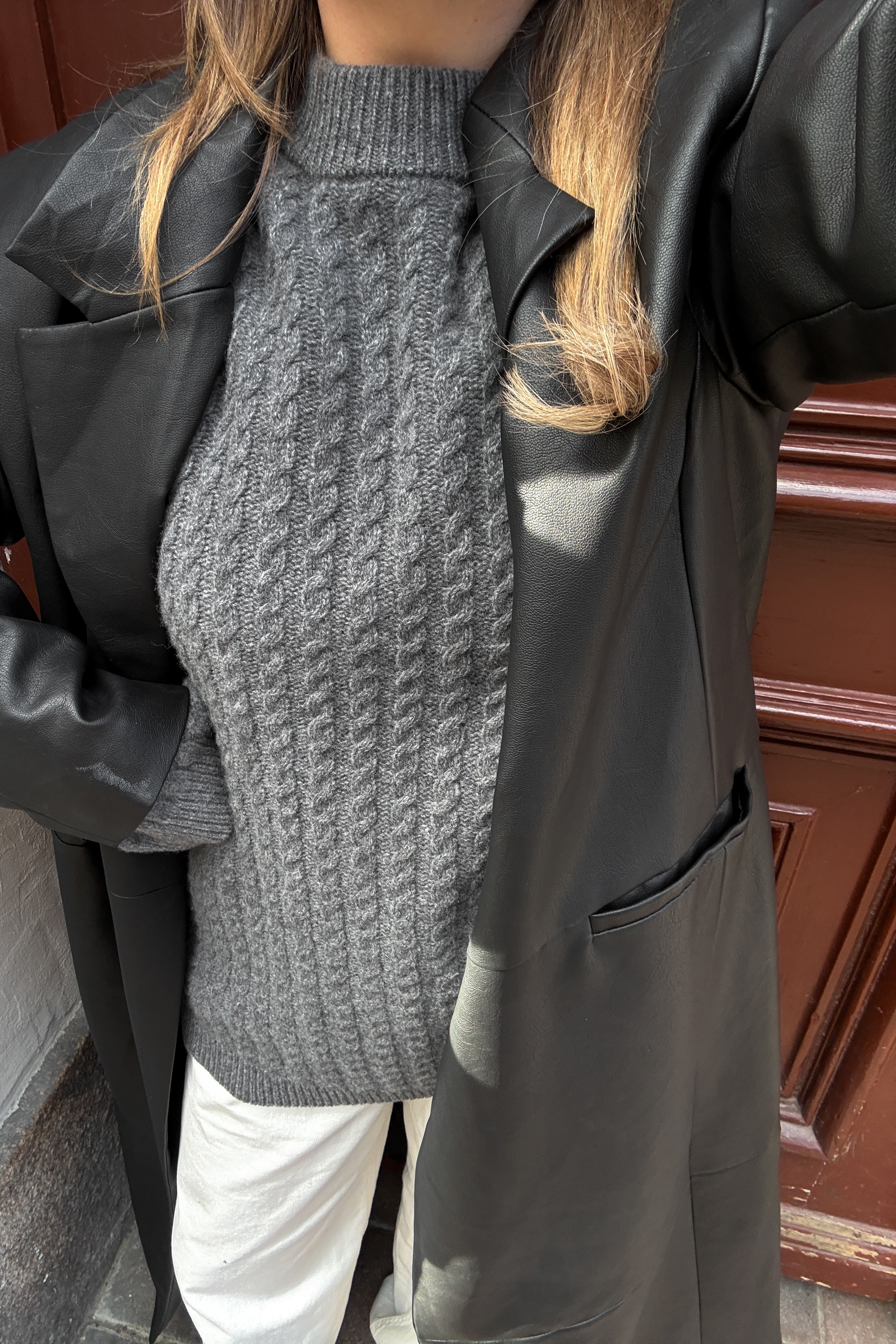 Premium Selection Oversized kabelstickad tröja i ull - Kabelstickade Tröjor - Grå - XS (EU 32) - NA-KD / NAKD