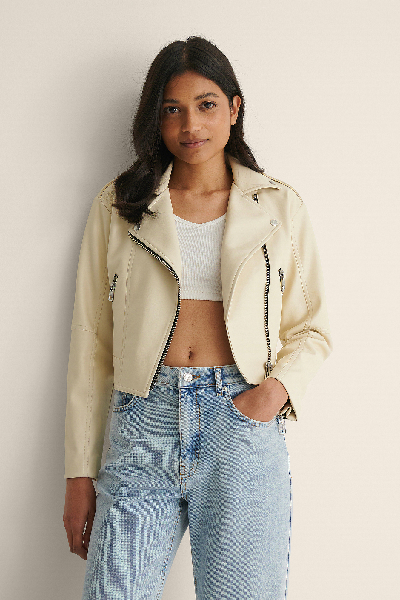Faux Leather Jacket Beige | na-kd.com