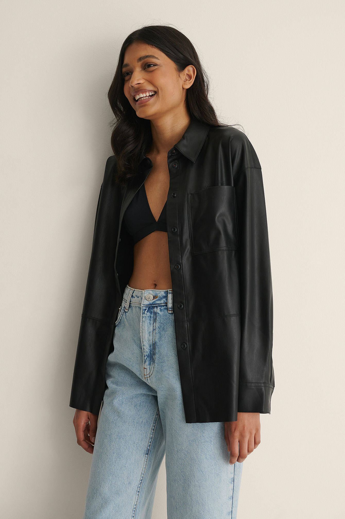 Faux Leather Overshirt Black | na-kd.com