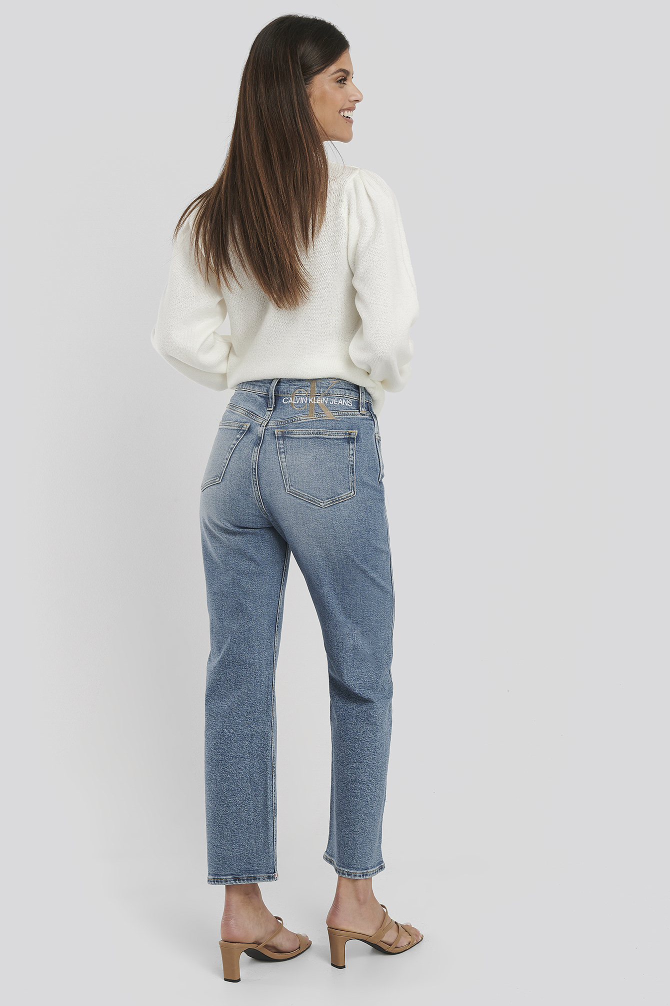 030 High Rise Straight Ankle Jeans Mid Blue