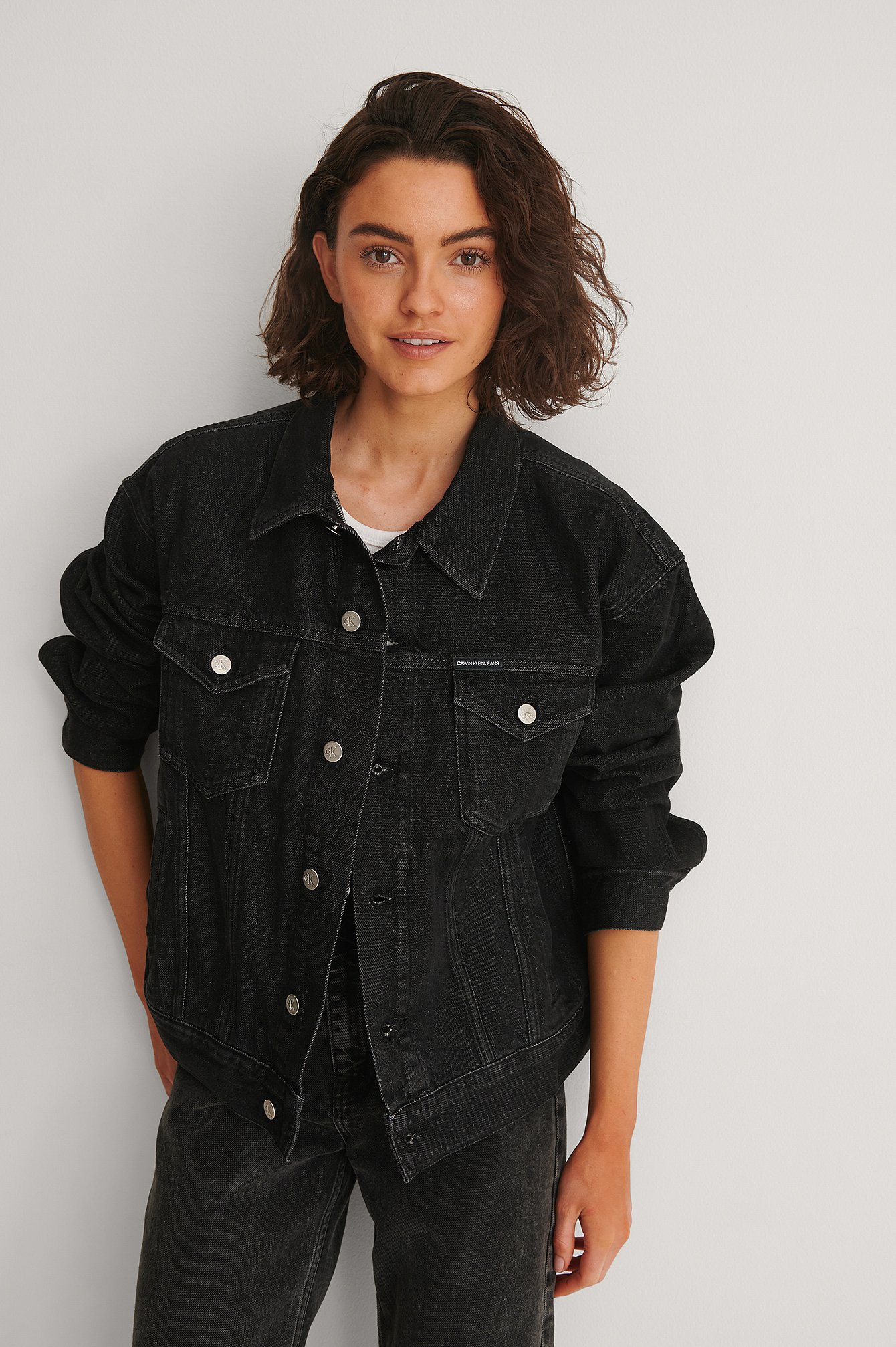 black long denim jacket