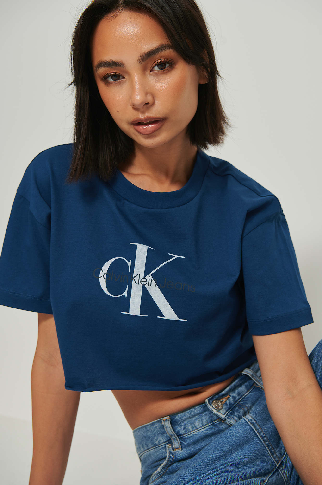 Calvin Klein for NA-KD Organic Raw Hem Cropped Tee - Blue