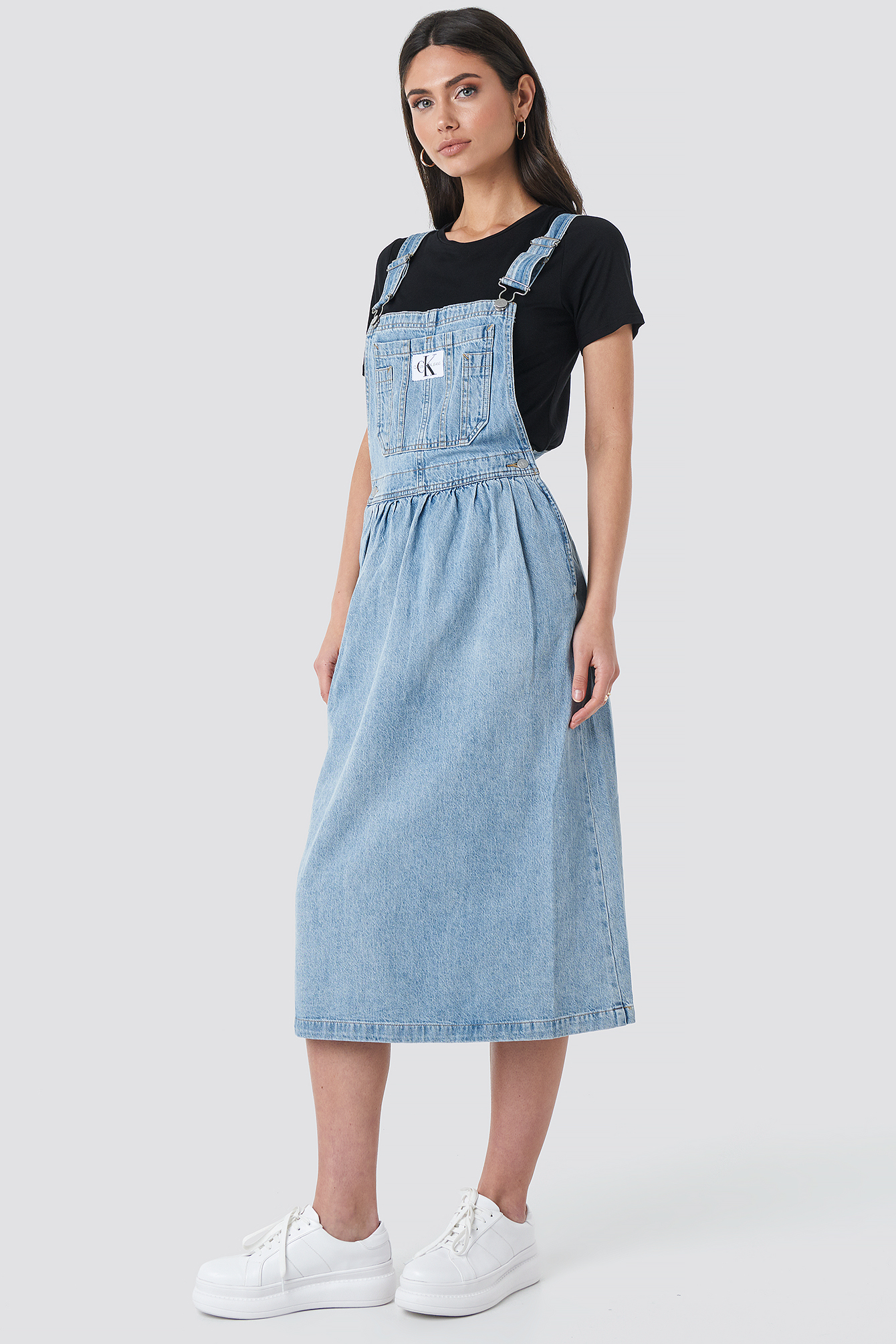 Calvin Klein Iconic Dungaree Dress - Blue | ModeSens