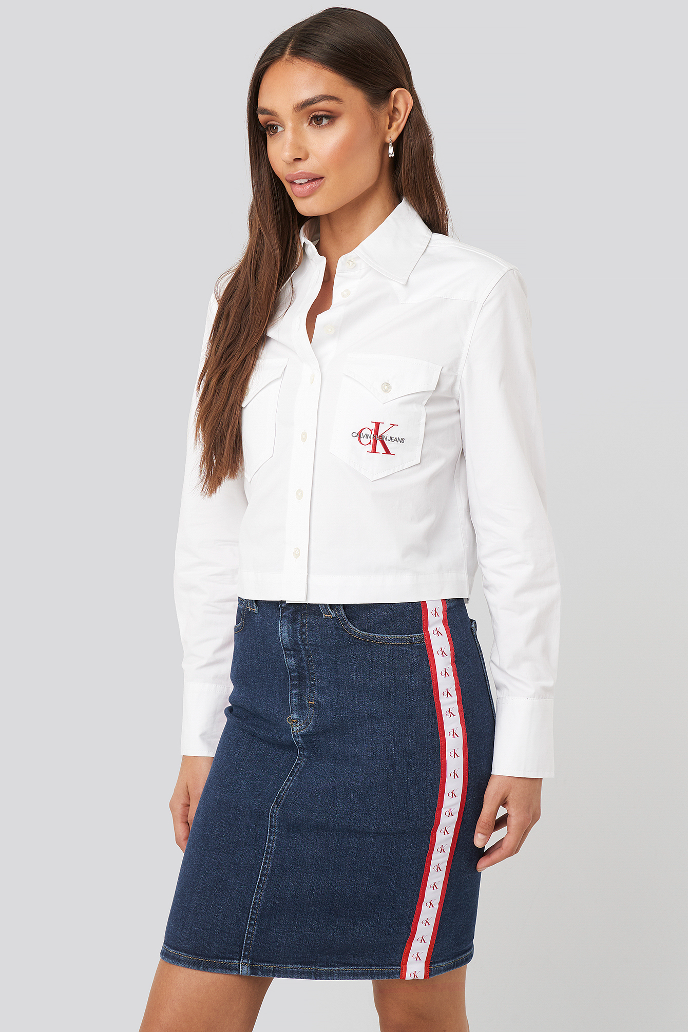 calvin klein red denim skirt