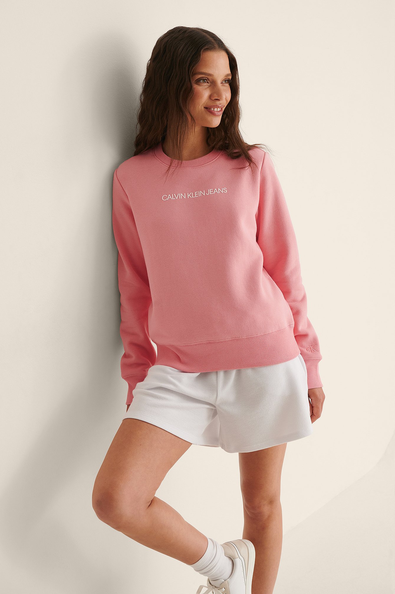 Pink Sweatshirt Med Rund Halsringning