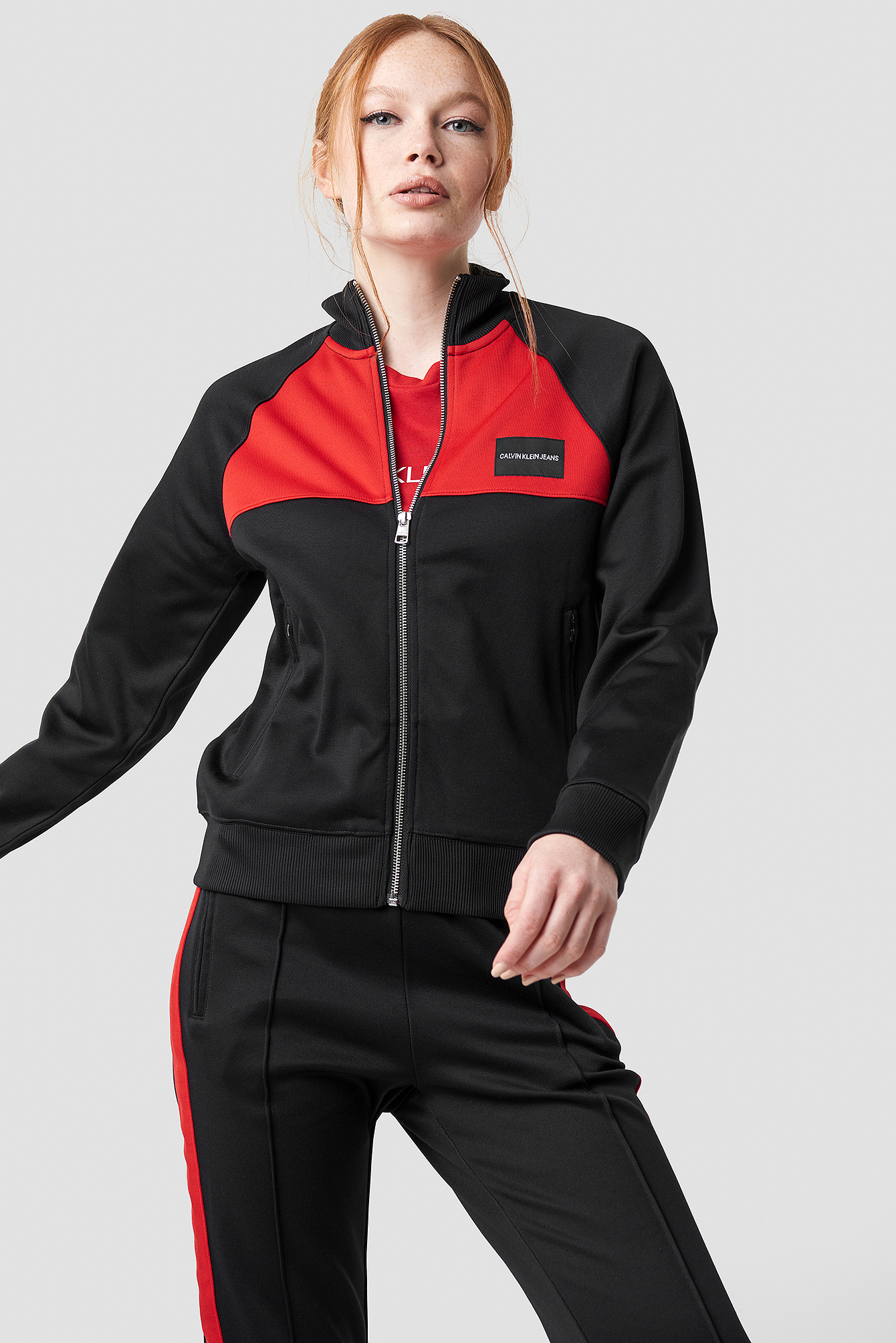 Color Black Track Jacket CK Black/Racing Red