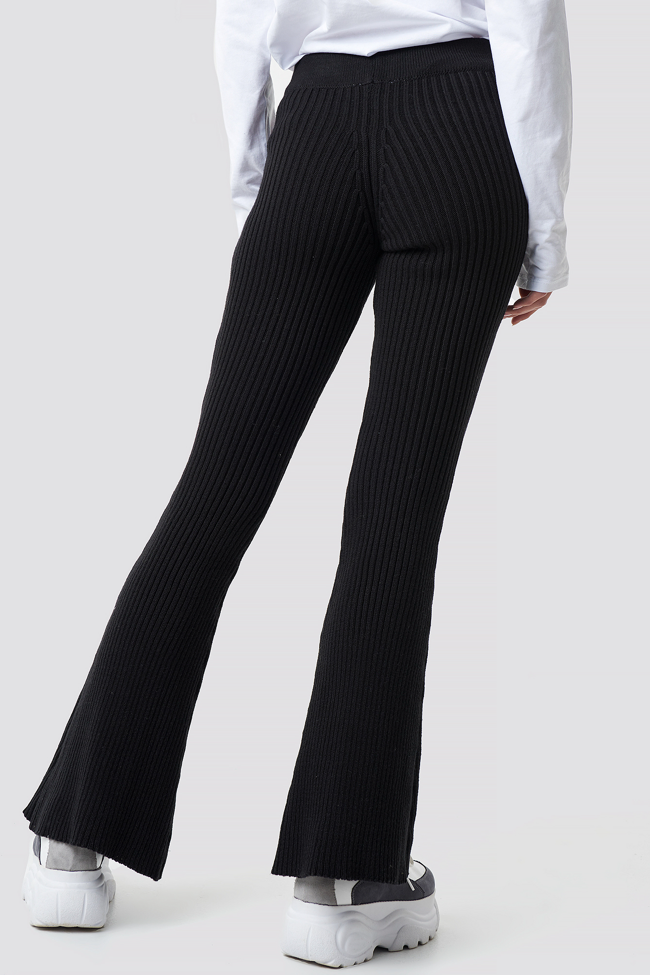 Knitted Ribbed Pants Black