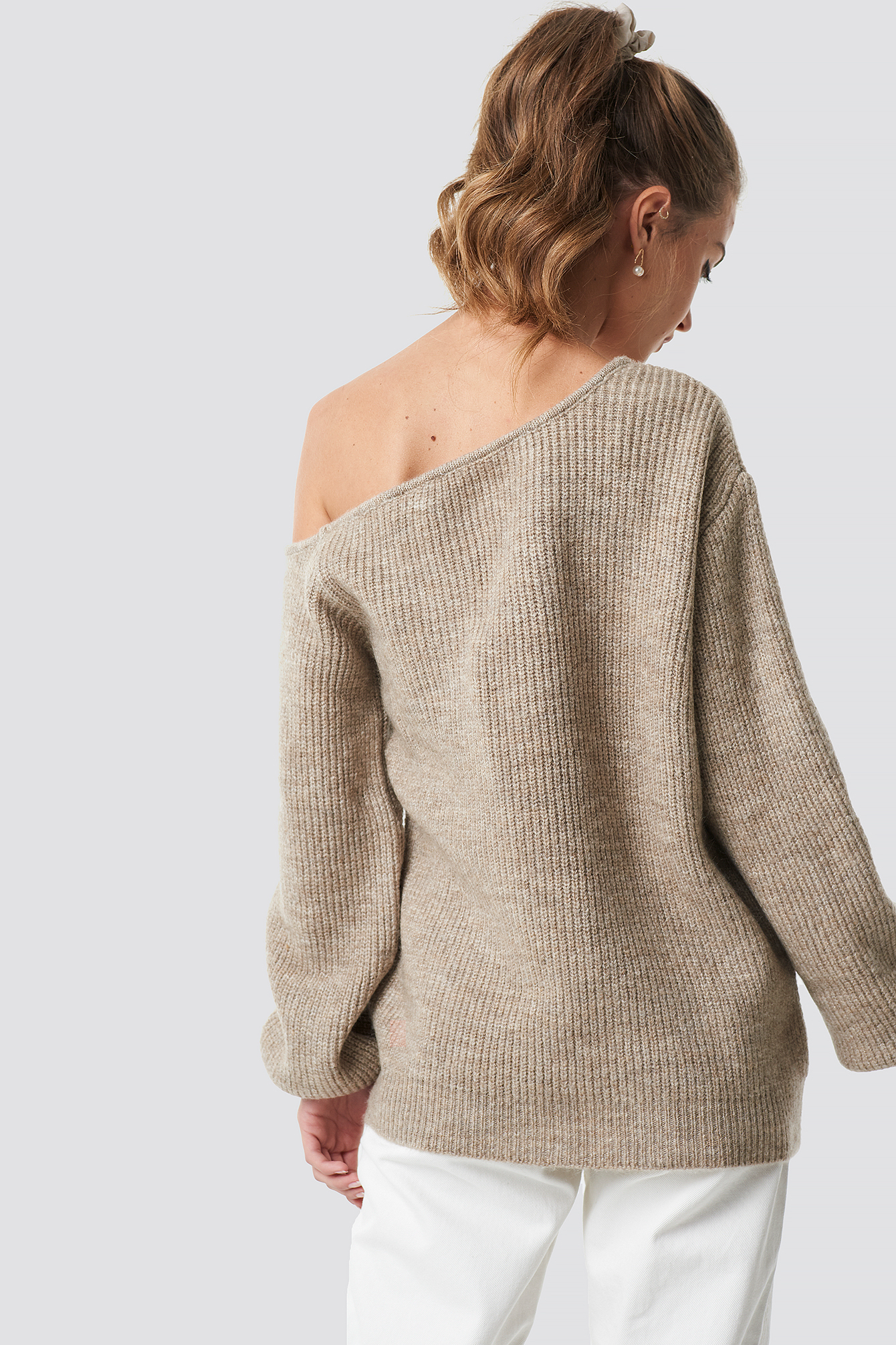 Off Shoulder Oversize Sweater Beige