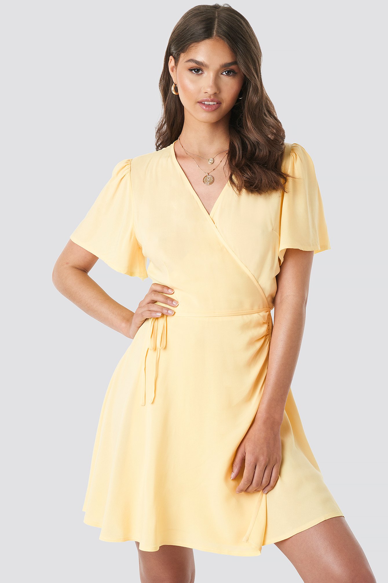Yellow Wrap Mini Dress