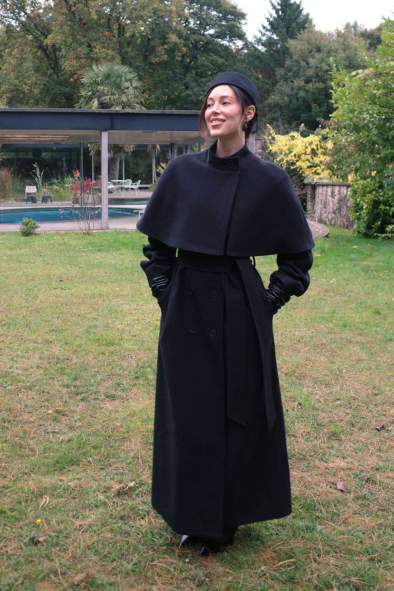 Jourdan Sloane x NA-KD Cape Detail Wool Blend Coat - Coats - Black - EU 44 - NA-KD / NAKD