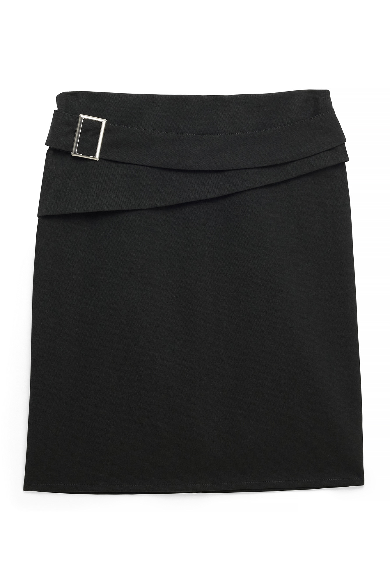 Washed Black Cargo Belt Detail Knee Length Skirt