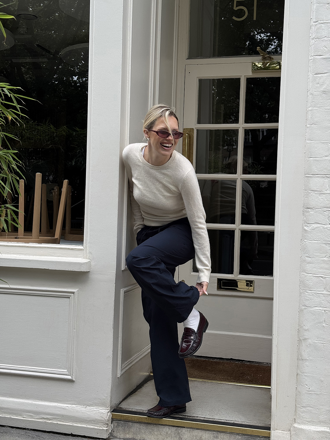 Elastic waistband cotton pants navy — byxor med fickor från NA-KD