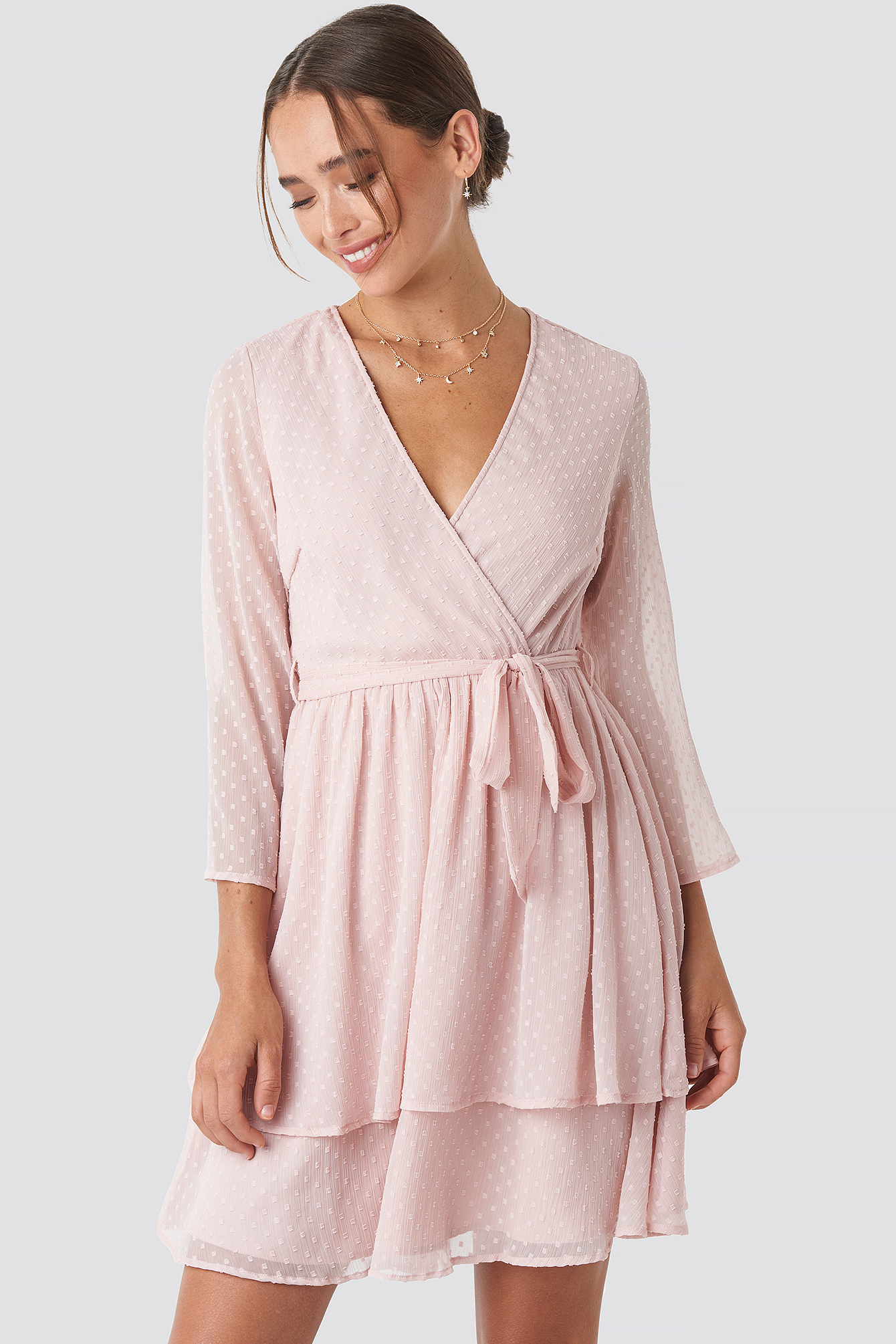 Belted Wrap Mini Dress Pink