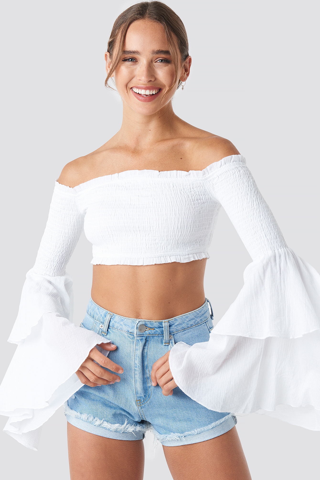 Off Shoulder Bell Sleeve Top White