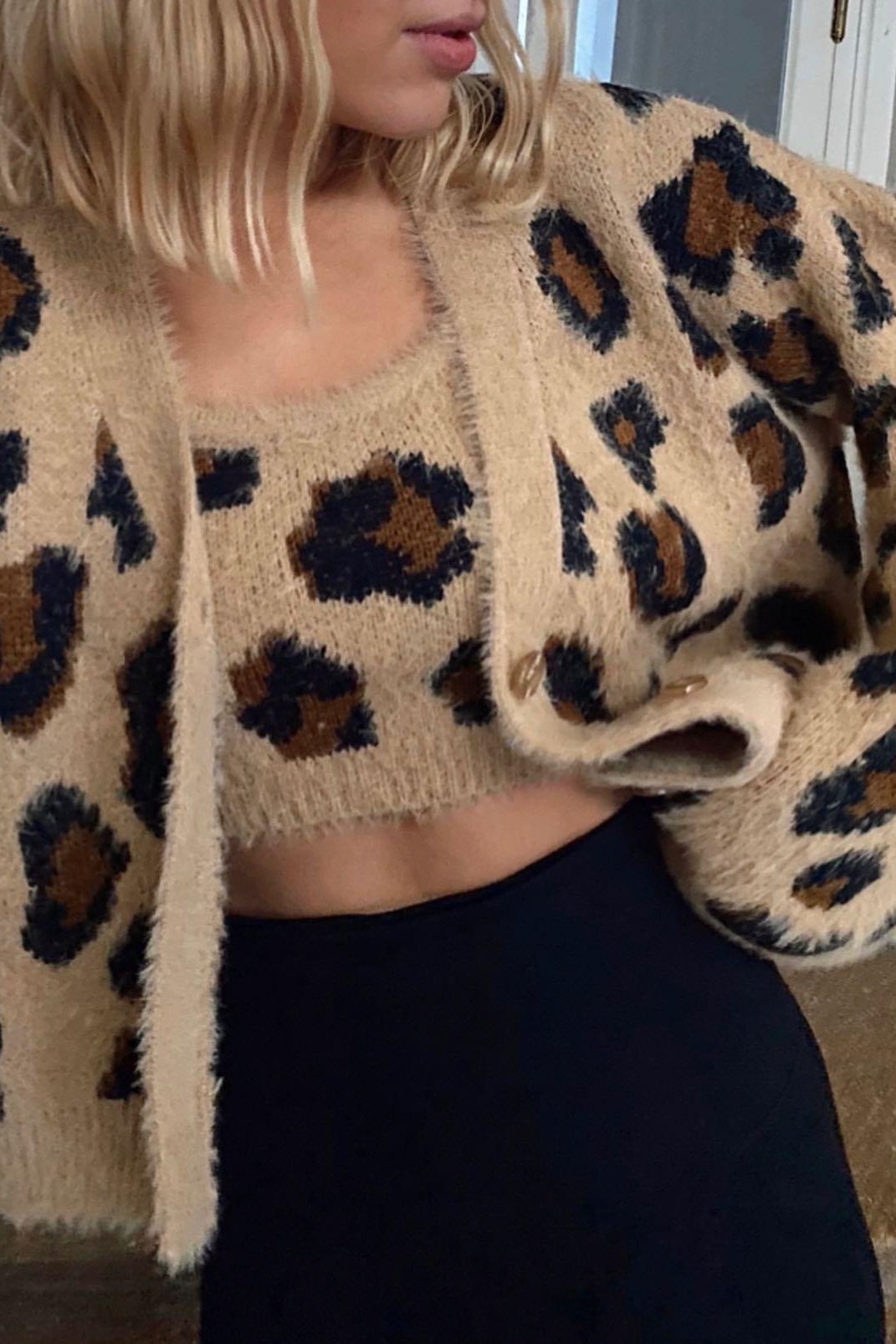 Leopard Cardigan corto in maglia