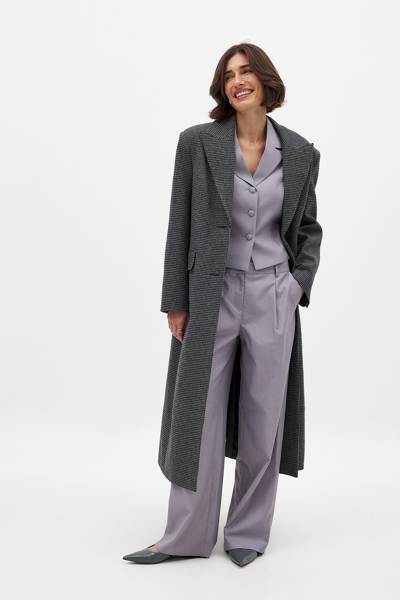 NA-KD Checked Coat - Spring Jackets - Grey,Checkered - EU 40 - NA-KD / NAKD
