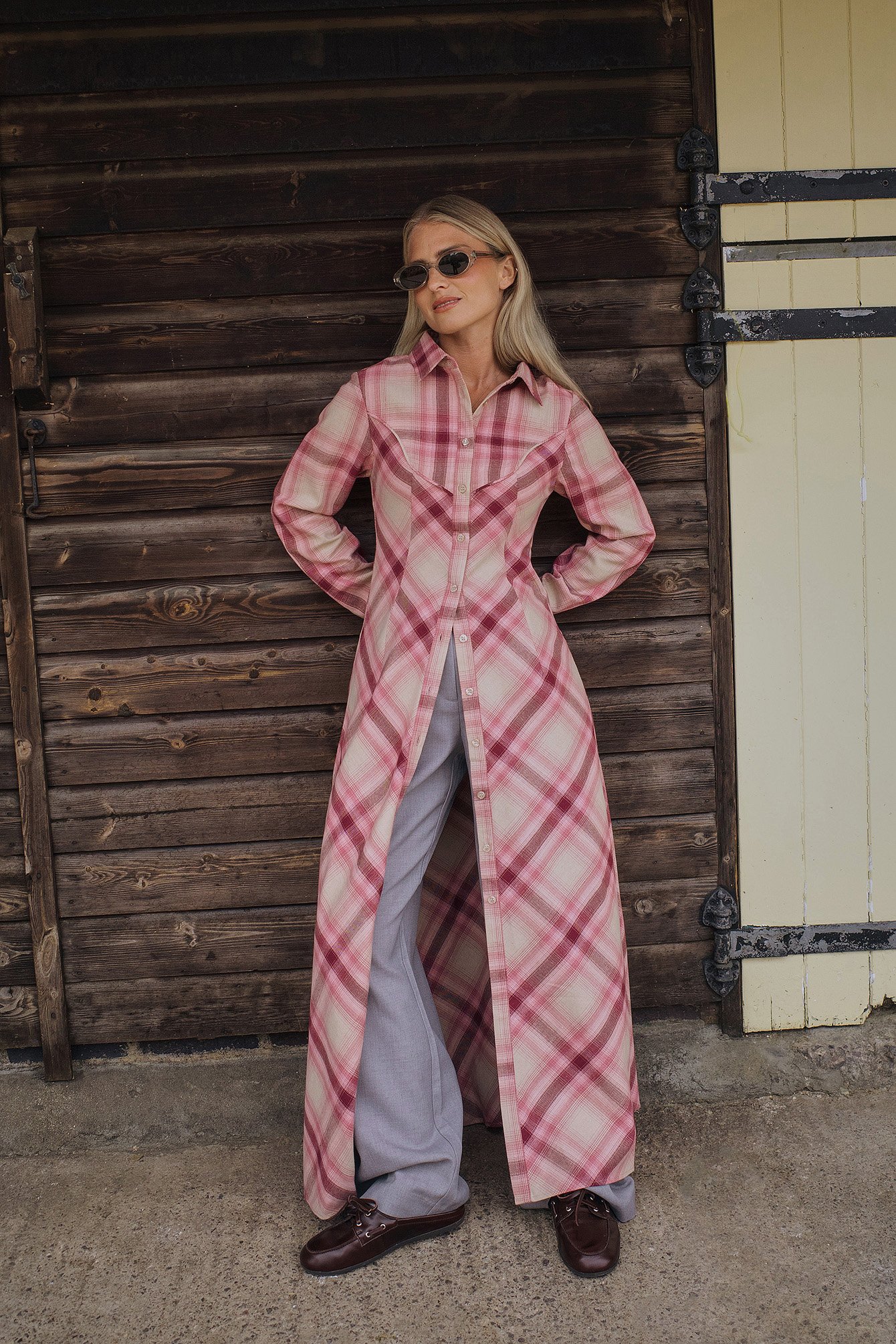 Olivia TPS x NA-KD Checked Long Shirt - Shirt Dresses - Pink,Checkered - EU 36 - NA-KD / NAKD