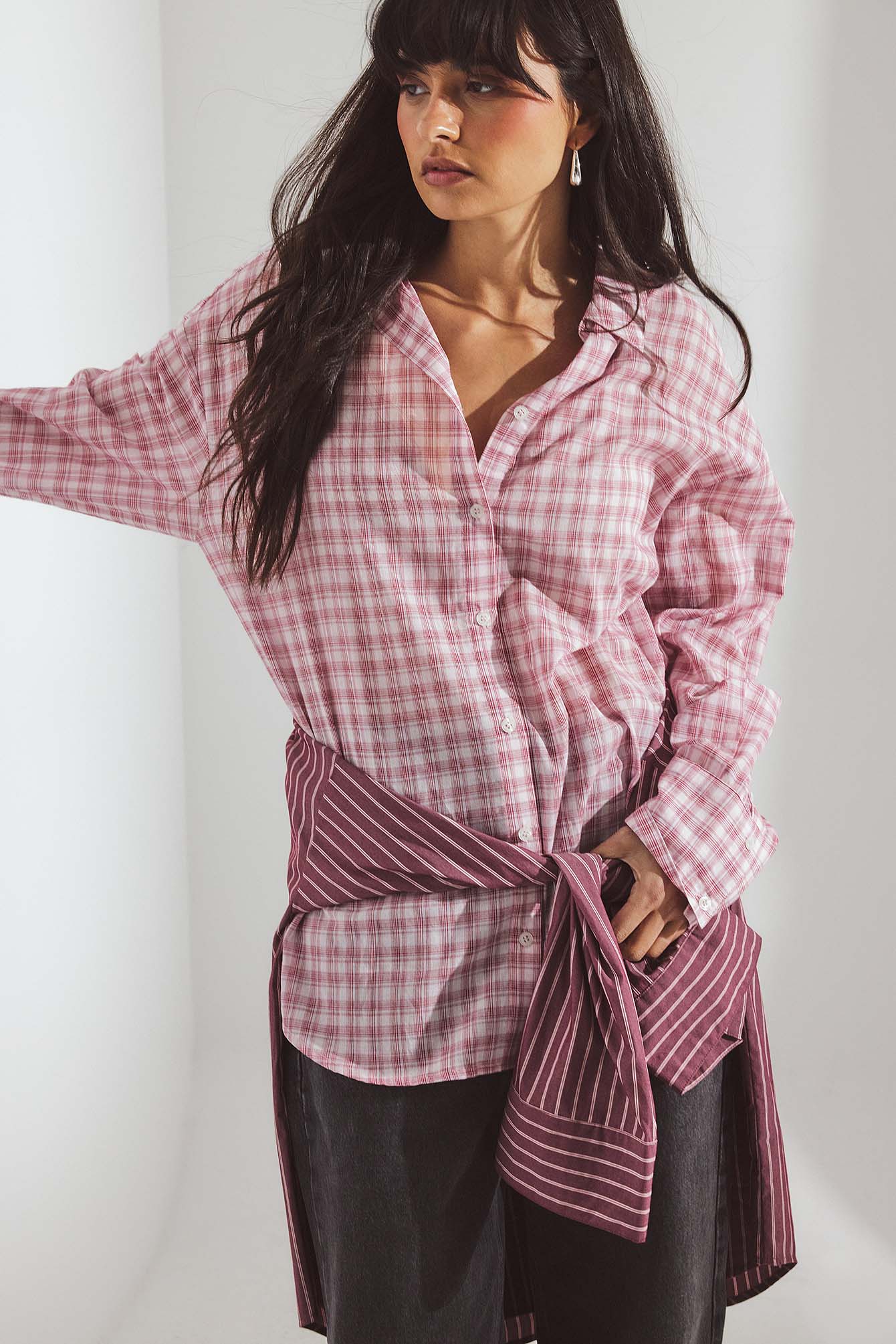 Victoria Quitzau x NA-KD Checked Sheer Shirt - Shirts - Pink,Checkered - EU 36 - NA-KD / NAKD