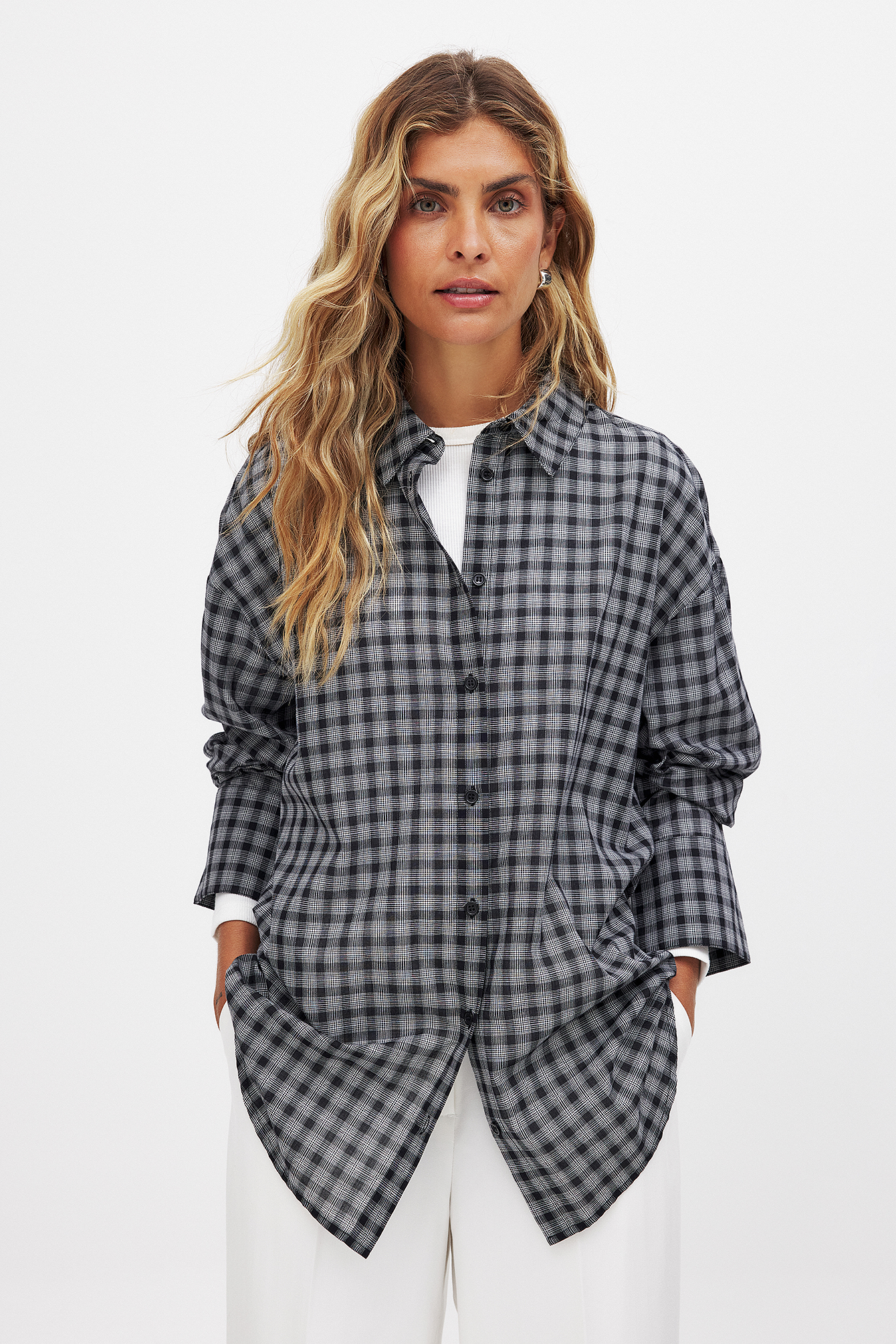 Victoria Quitzau x NA-KD Checked Sheer Shirt - Shirts - Grey,Checkered - EU 44 - NA-KD / NAKD