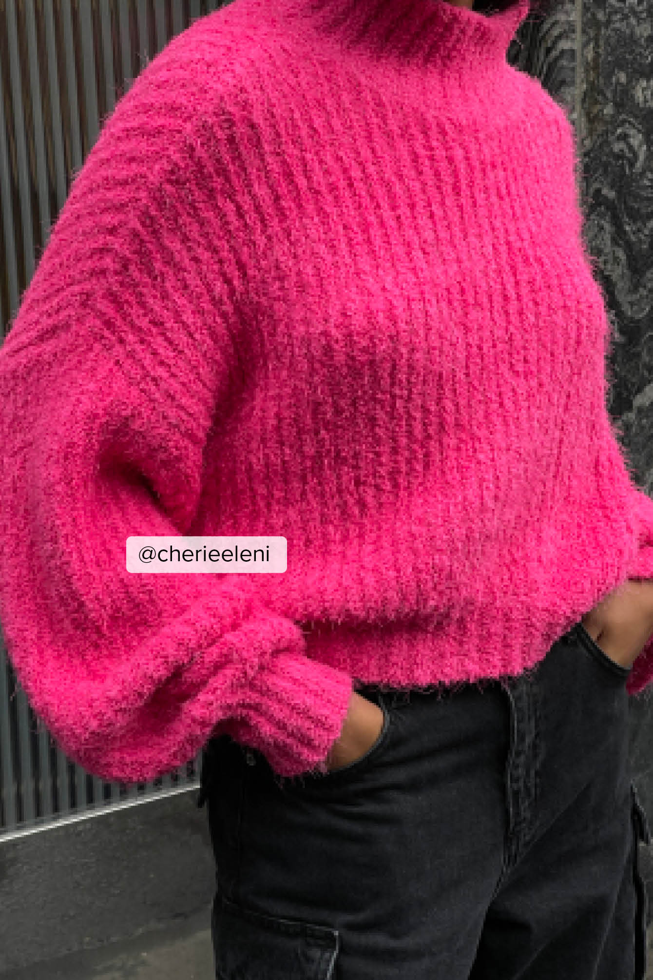 NA-KD Fluffy Knitted Turtleneck Sweater - Pink