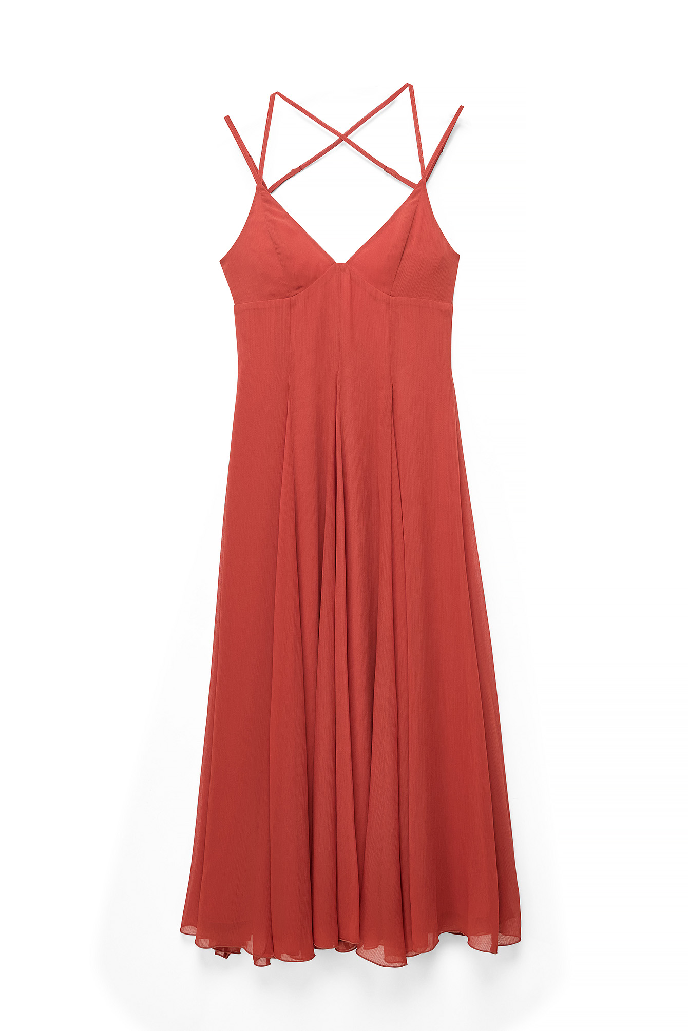 Rustic Red Chiffon Strap Midi Dress