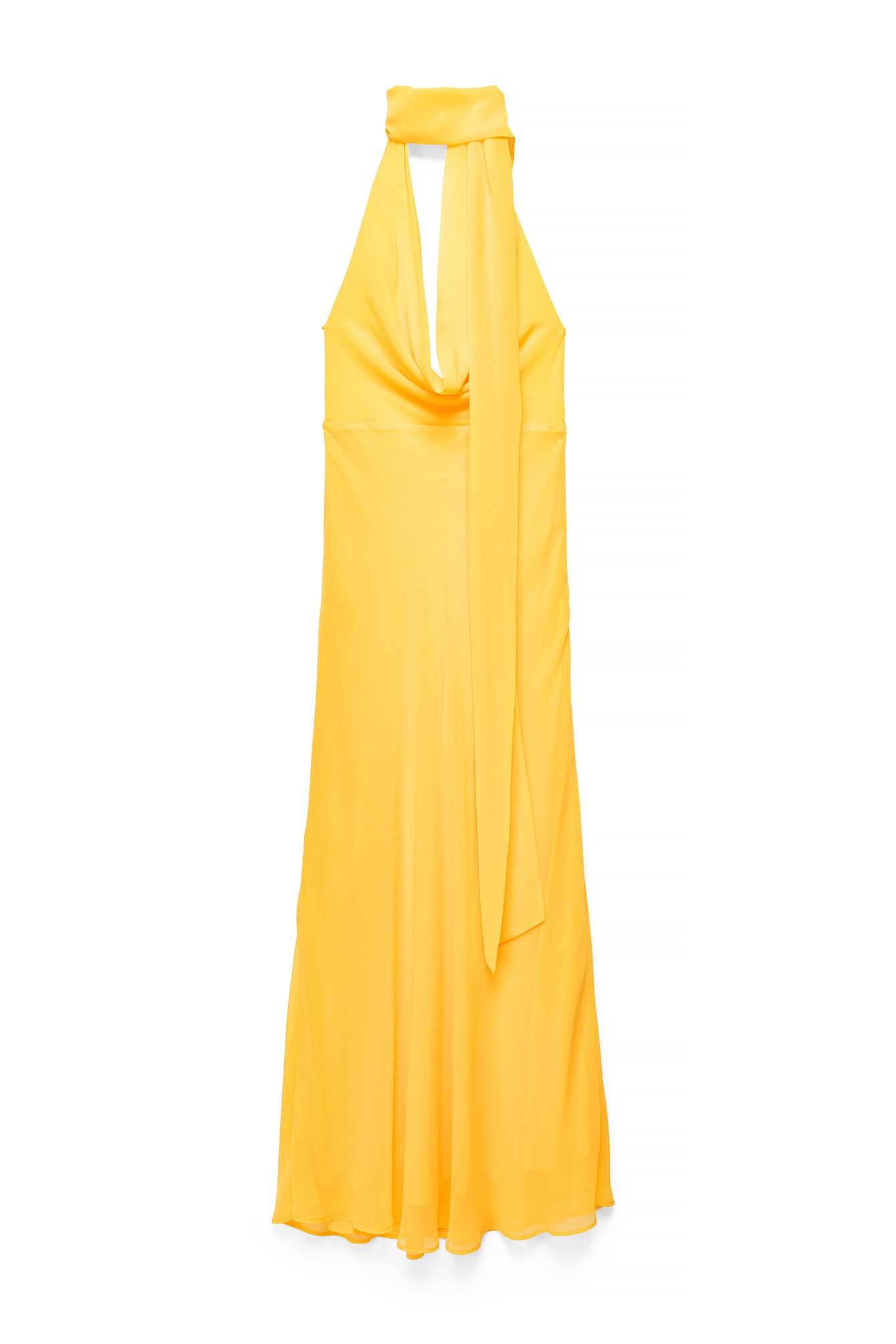 Yellow Chiffon-Maxikleid mit Wasserfallausschnitt